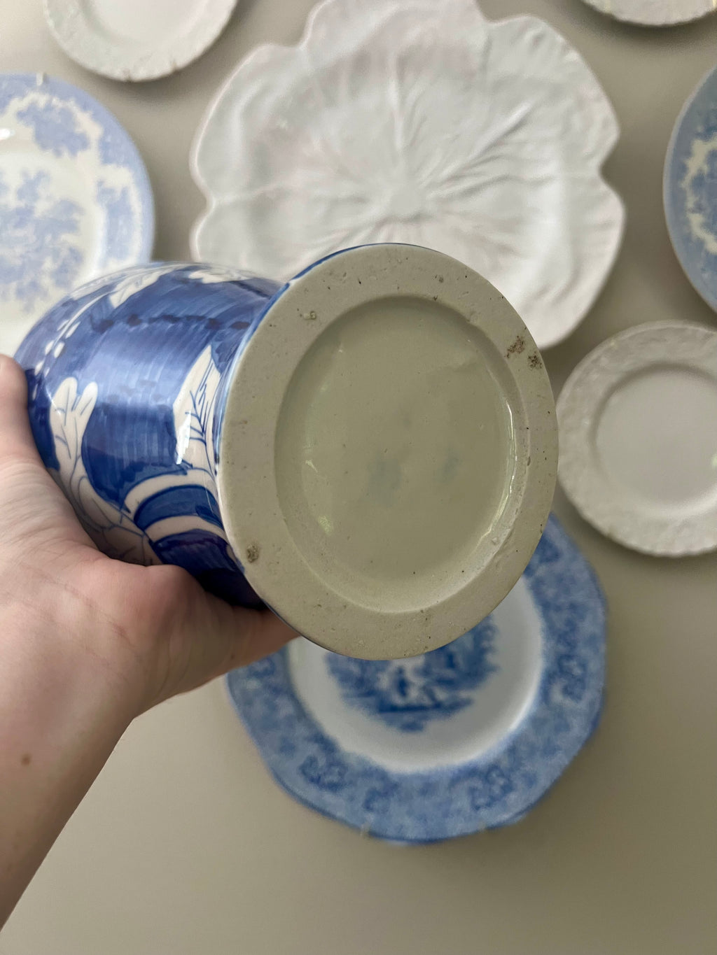 Hand Painted Blue and White 12.25” Chinoiserie Vase