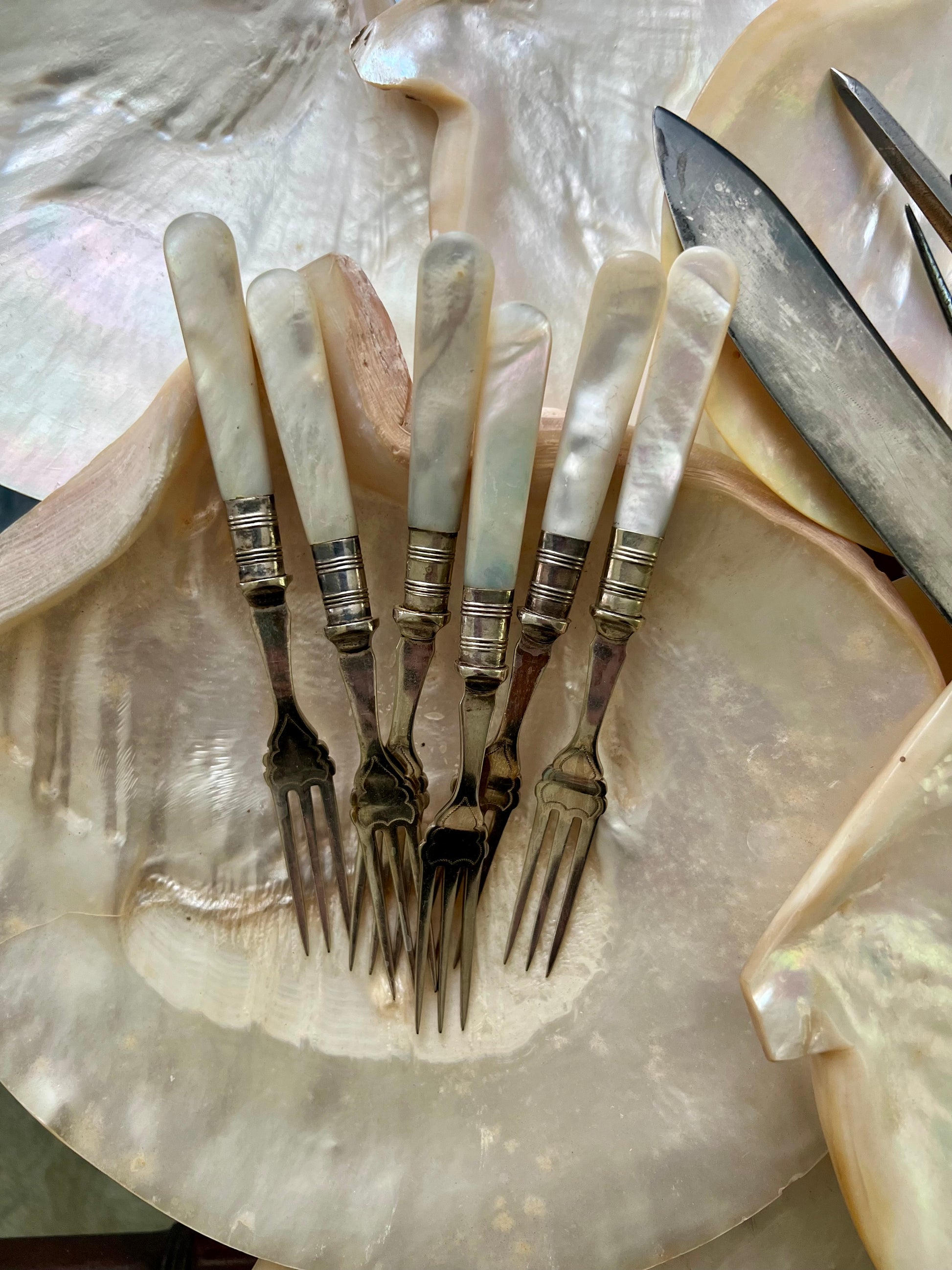 Set of Six Antique Mother of Pearl Forks