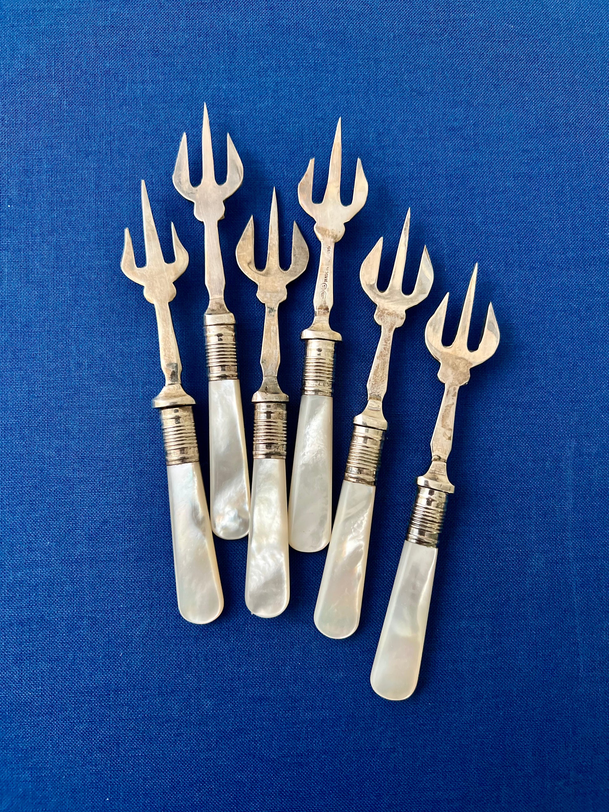 Set of Six Antique Mother of Pearl Pickle Forks
