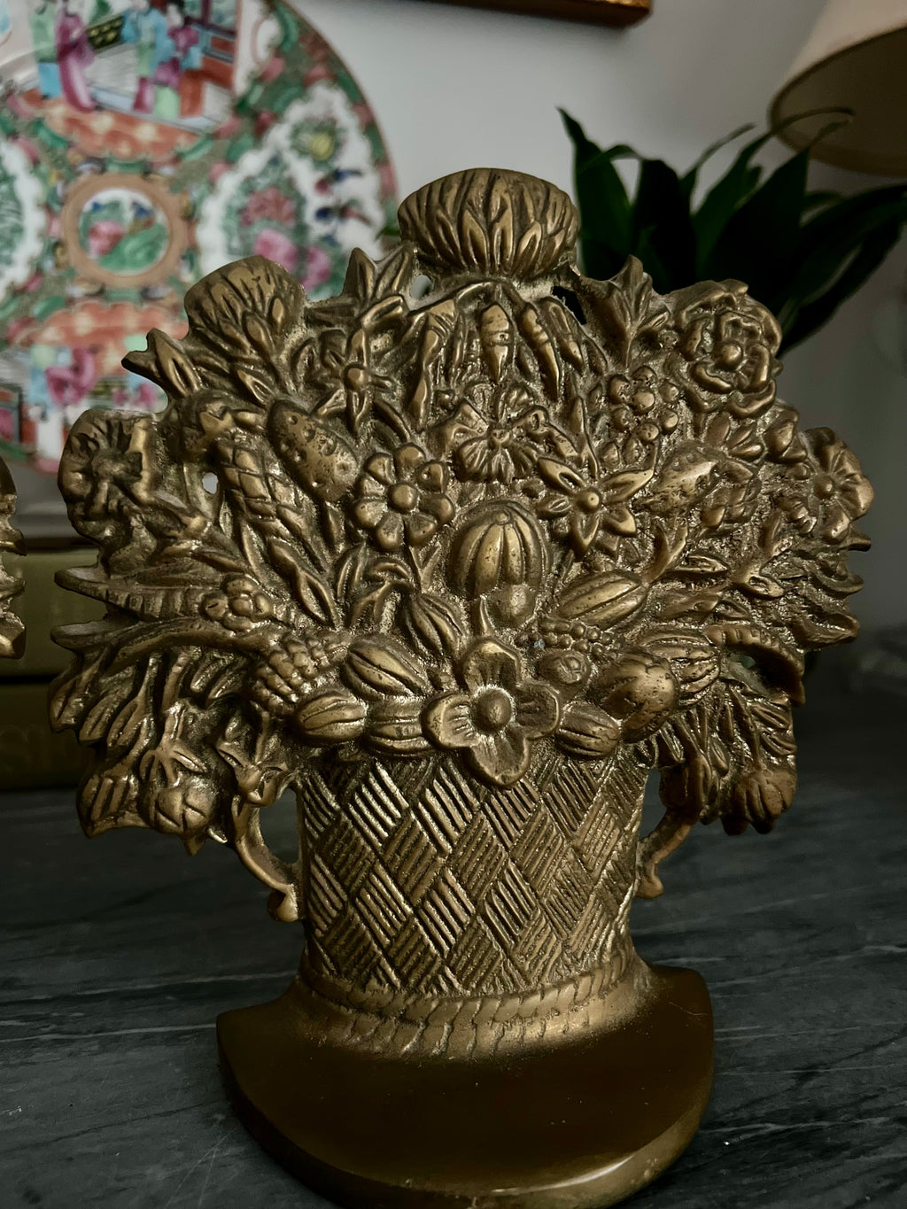 Heavy Brass Floral Bookends