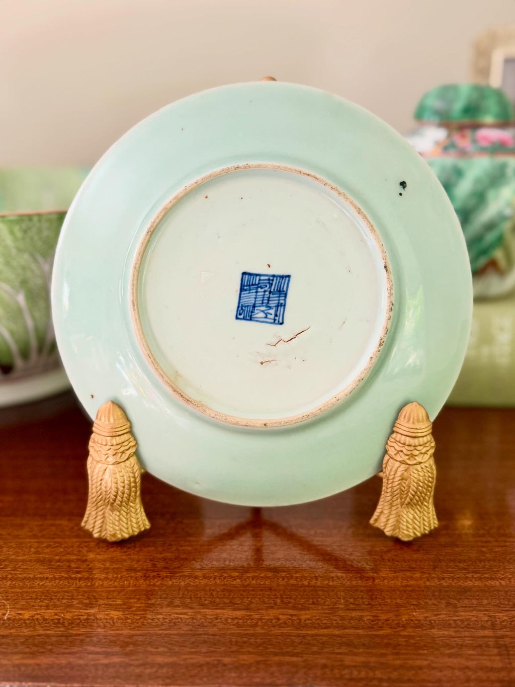 Antique Celadon Famille Rose Plate