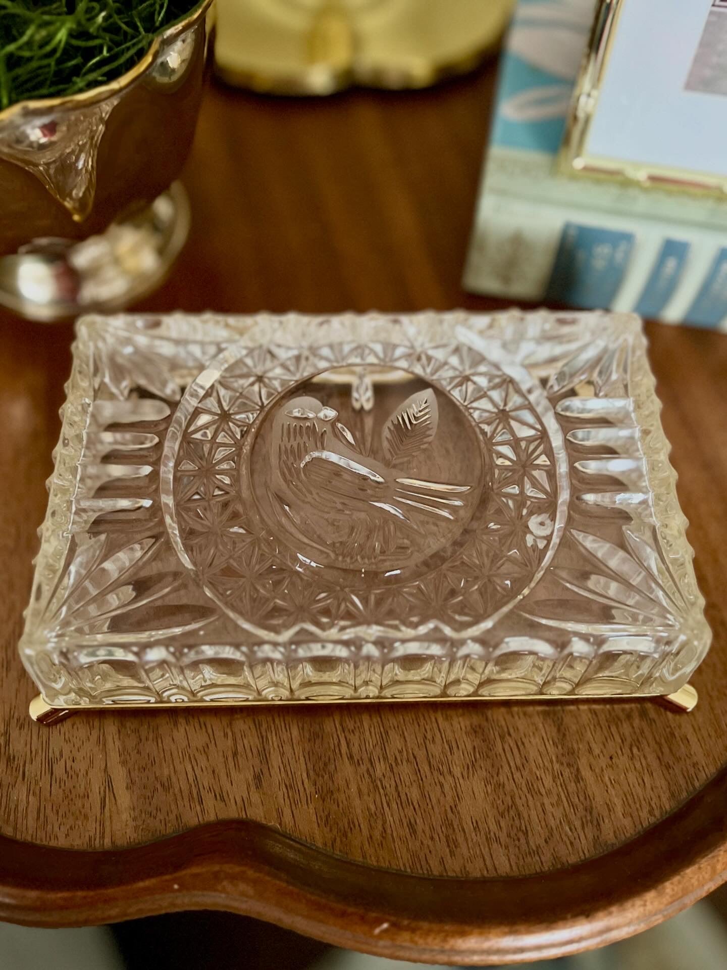 Pressed Glass and Brass Ashtray