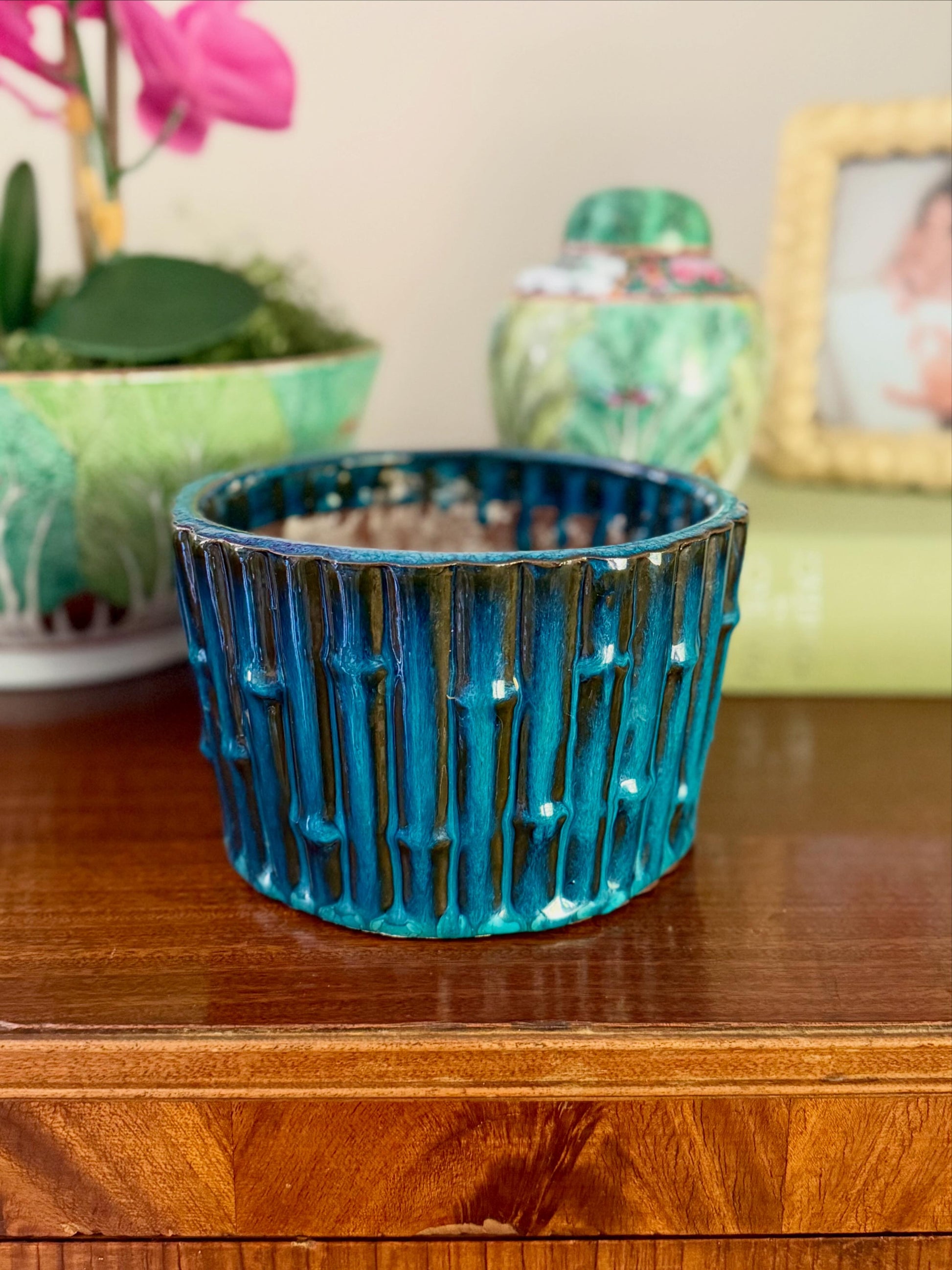 Blue Bamboo Planter
