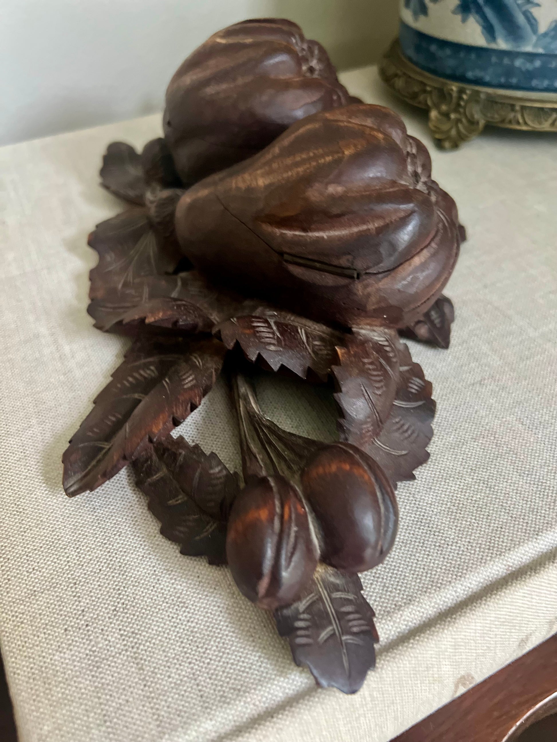 Carved Pear and Pomegranate Wooden Inkwell
