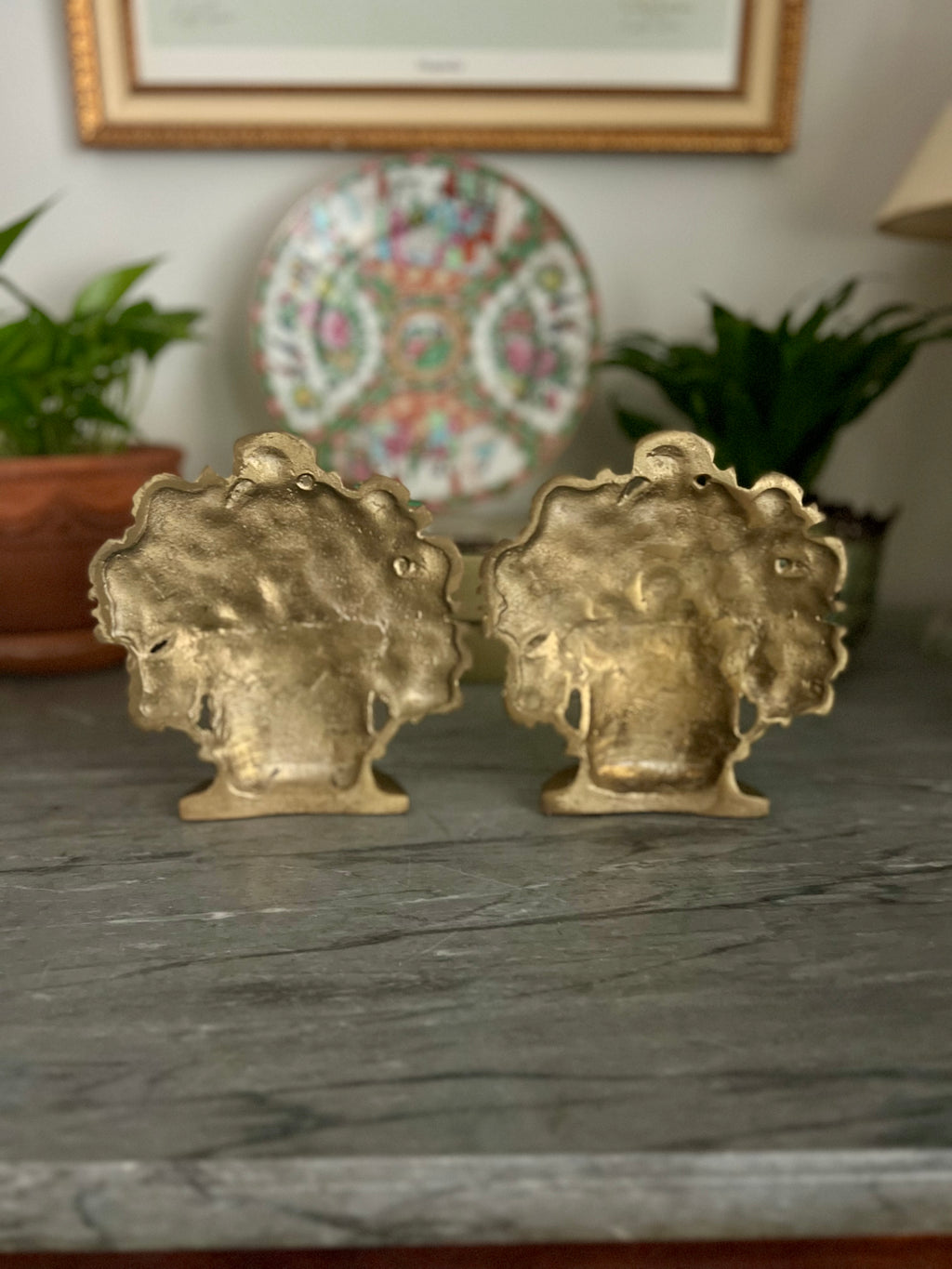 Heavy Brass Floral Bookends