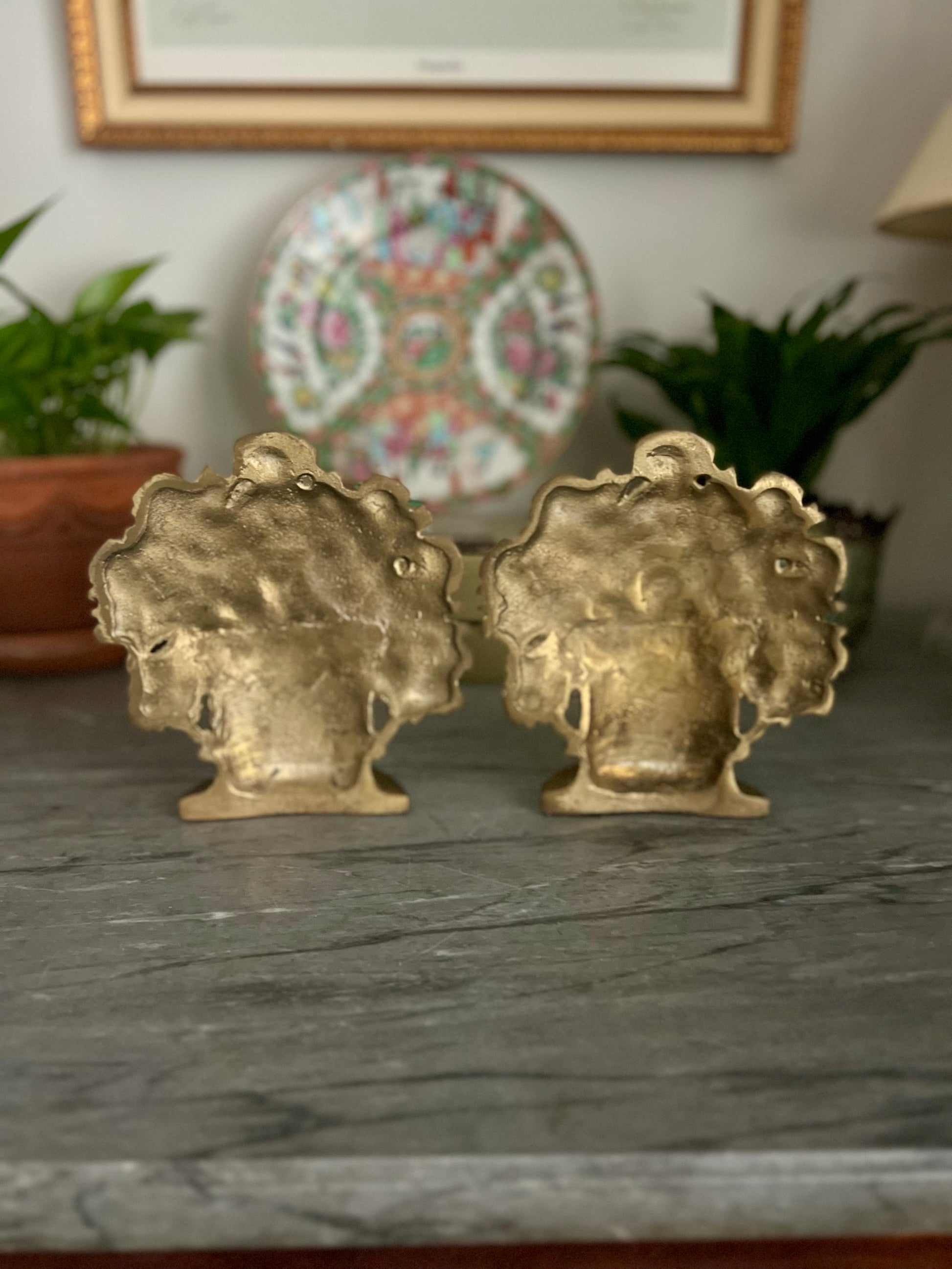 Heavy Brass Floral Bookends