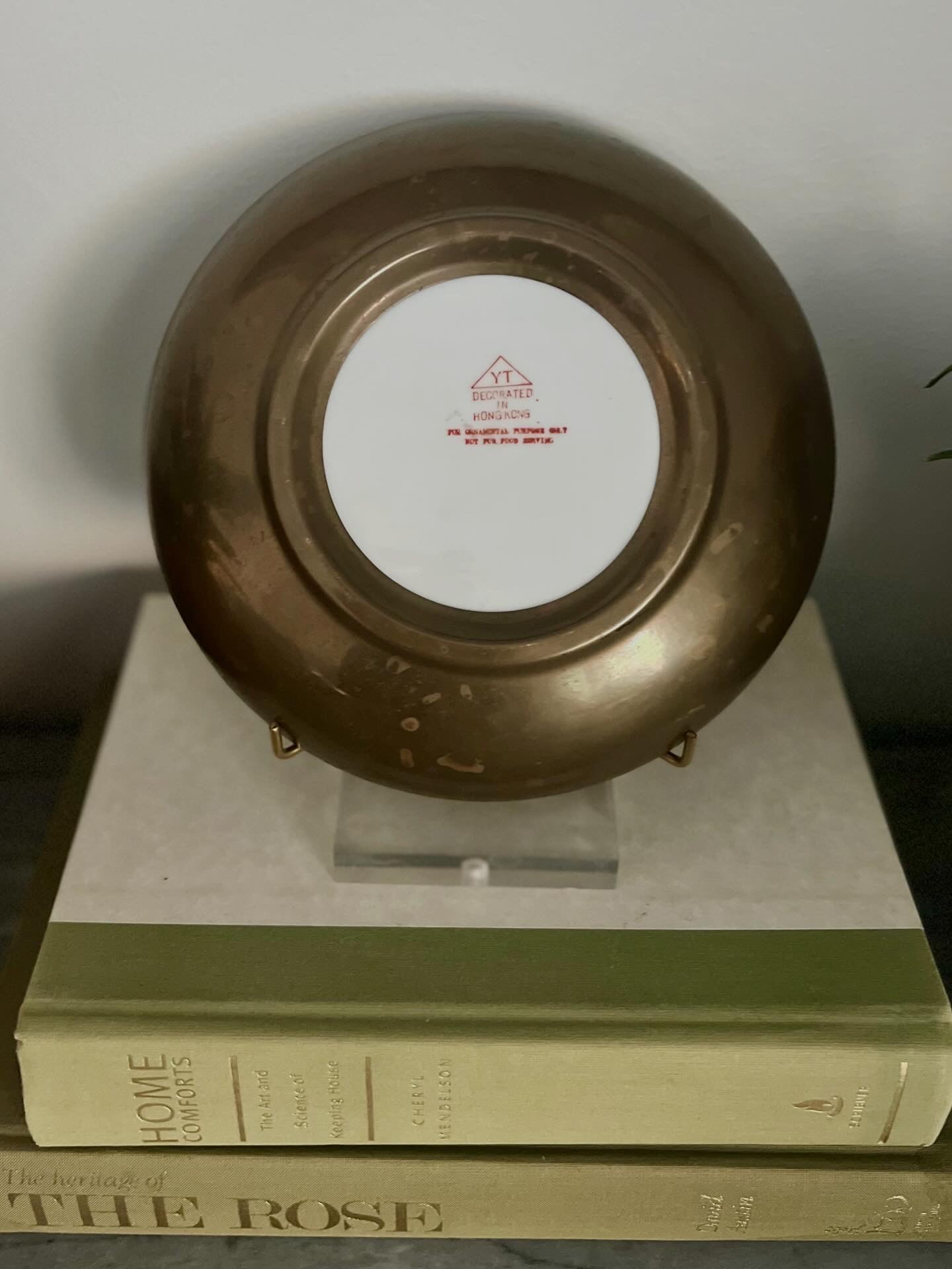 Brass Encased Vintage Rose Canton Shallow Bowl