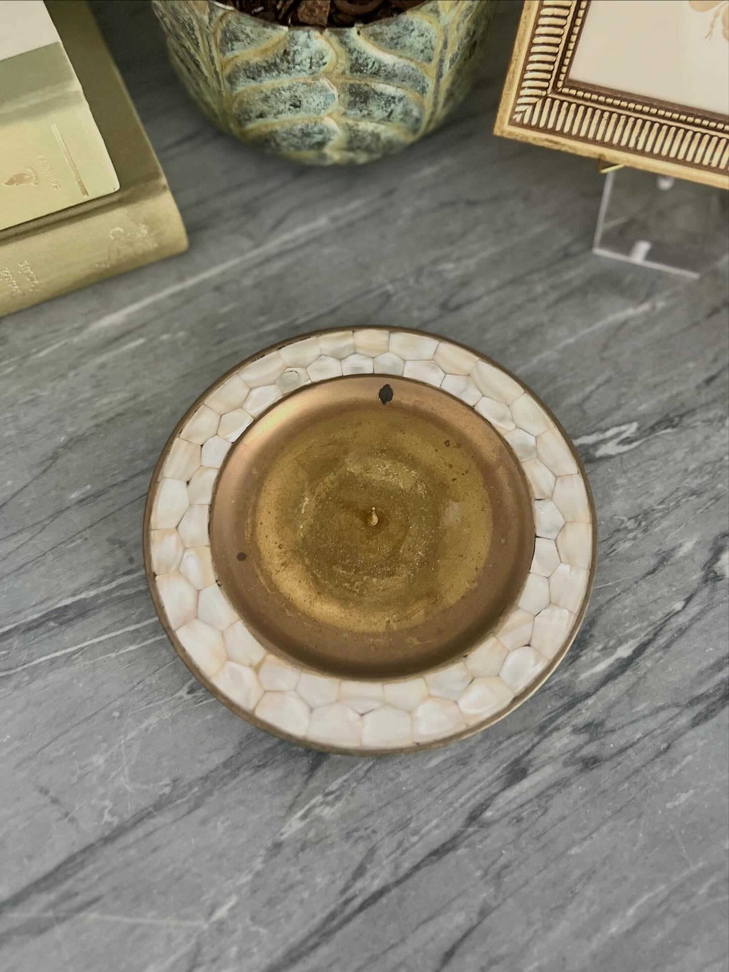 Brass and Mother of Pearl Pillar Candle Holder