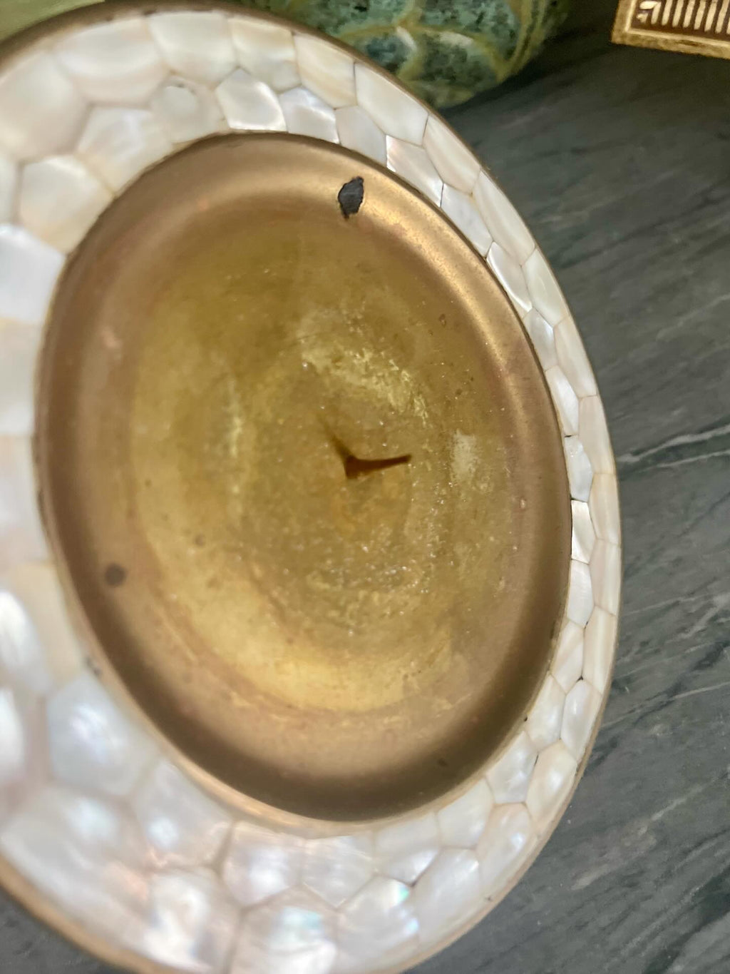Brass and Mother of Pearl Pillar Candle Holder