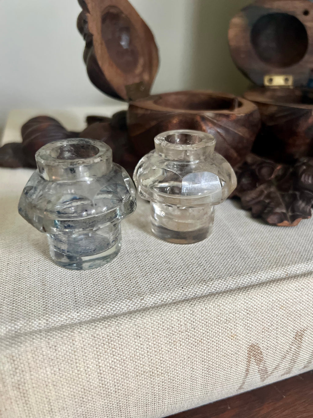 Carved Pear and Pomegranate Wooden Inkwell
