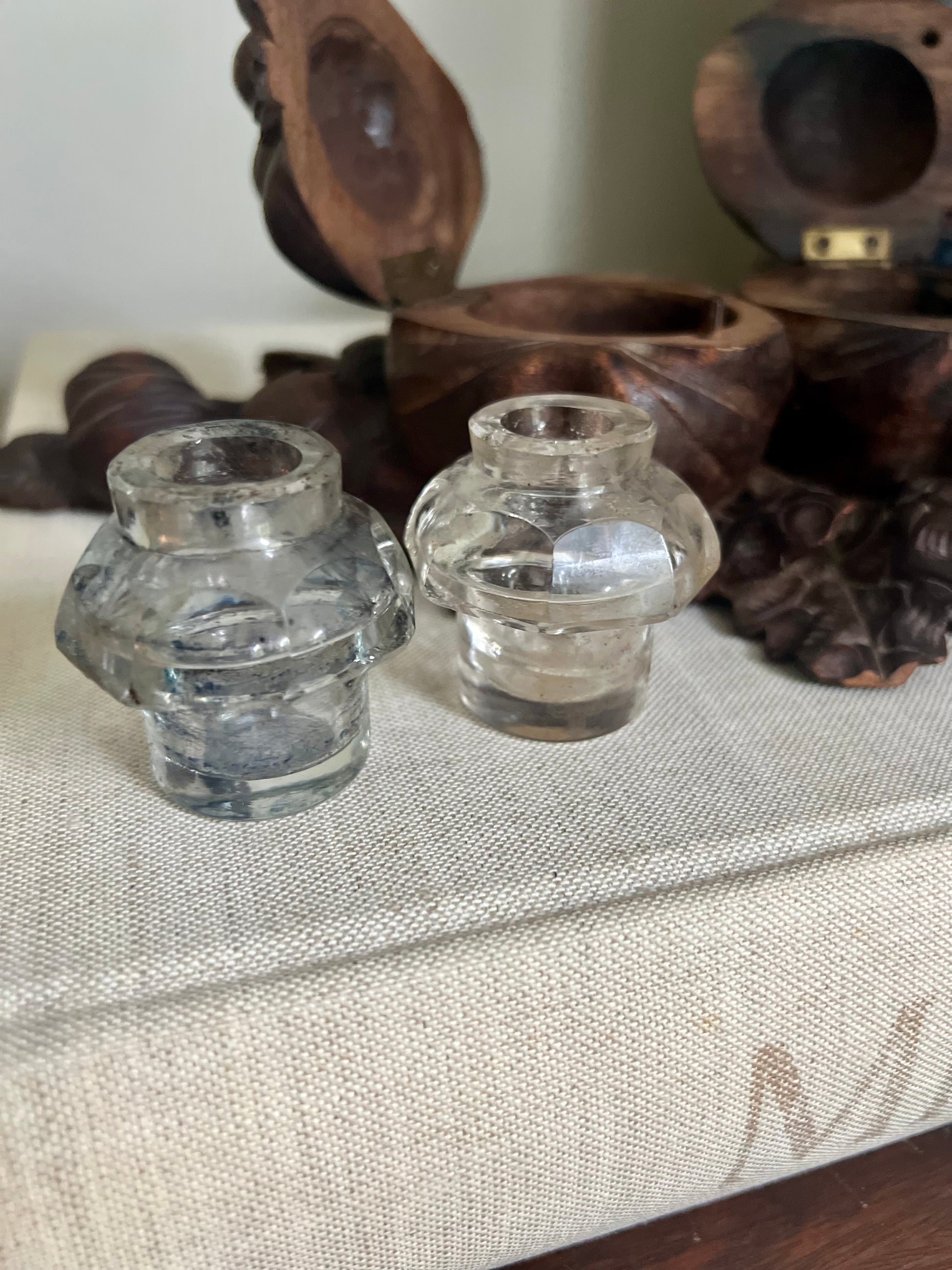 Carved Pear and Pomegranate Wooden Inkwell