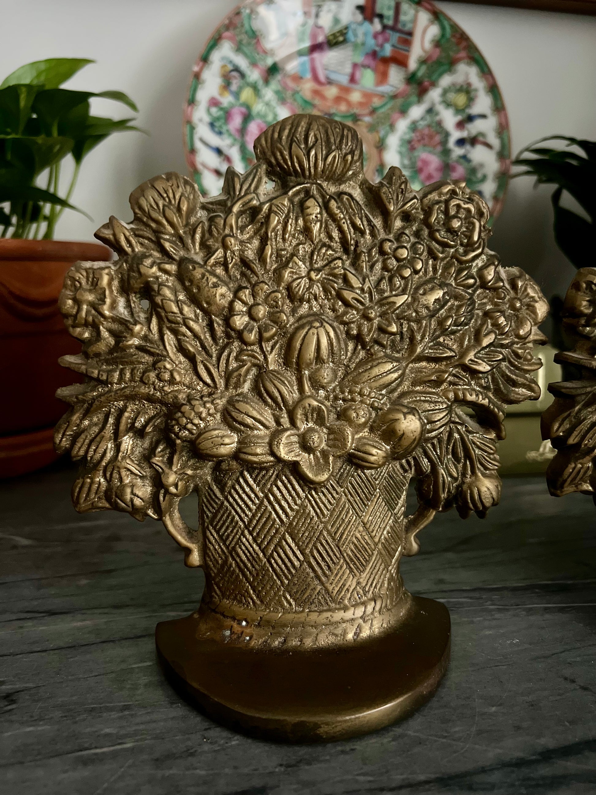 Heavy Brass Floral Bookends