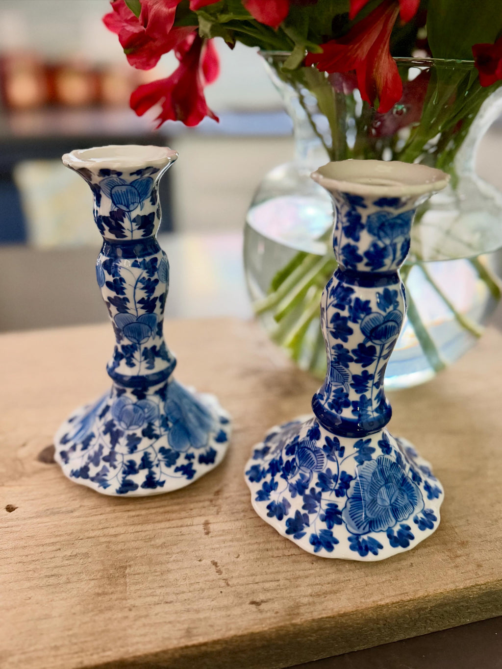 Blue and White Porcelain Candlesticks