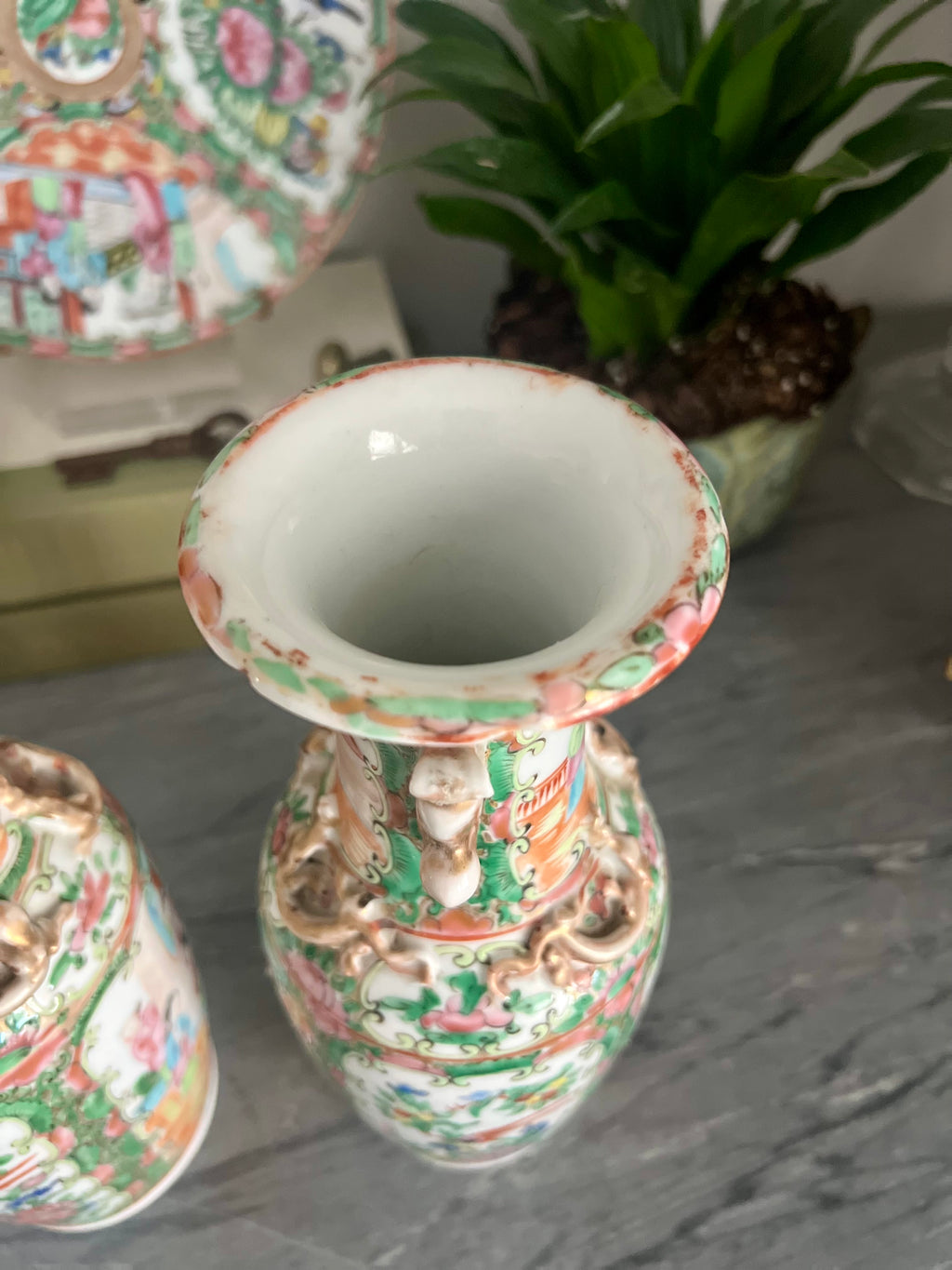 Pair of Antique Rose Medallion Vases