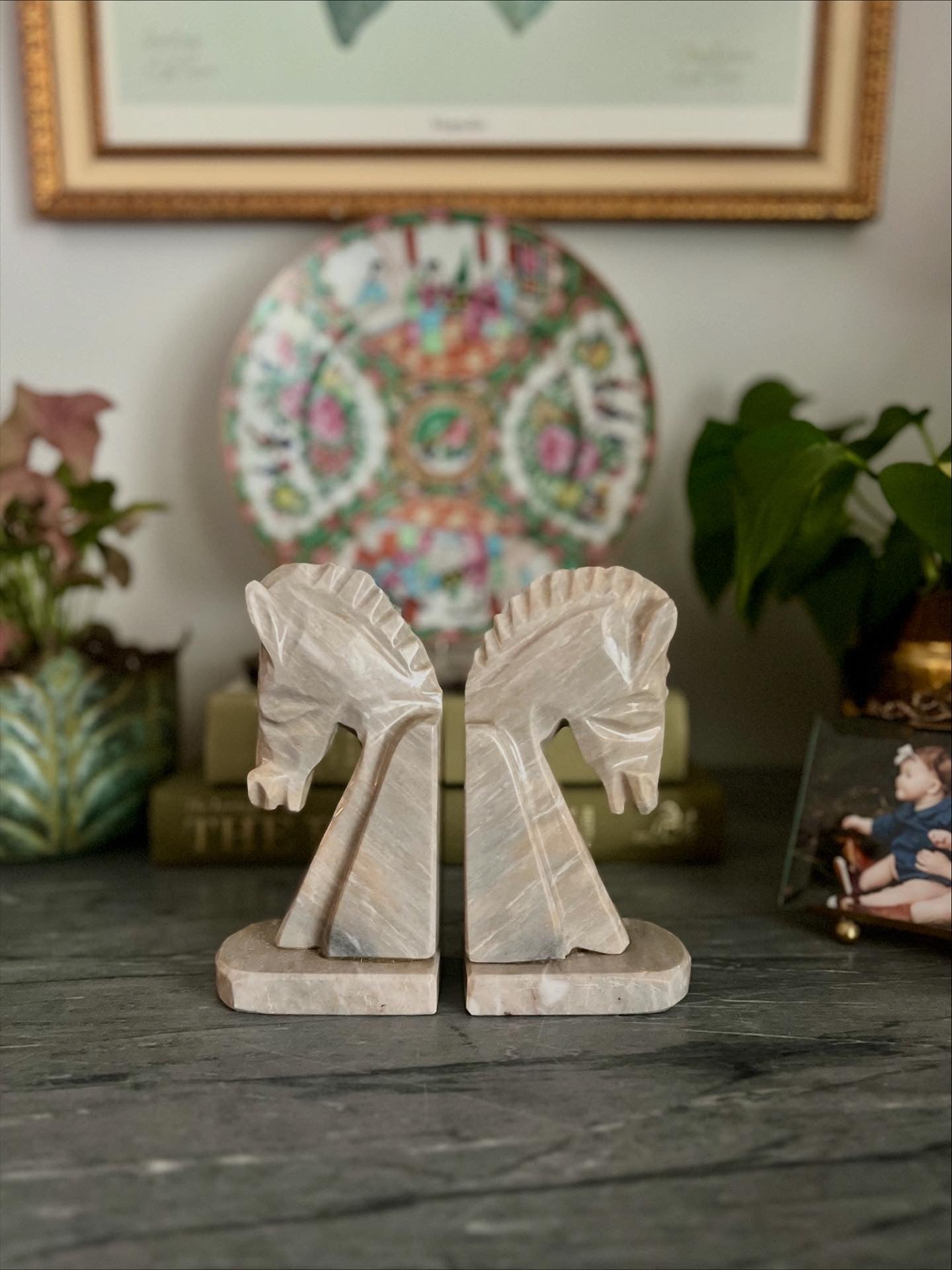Marble Horse Bookends