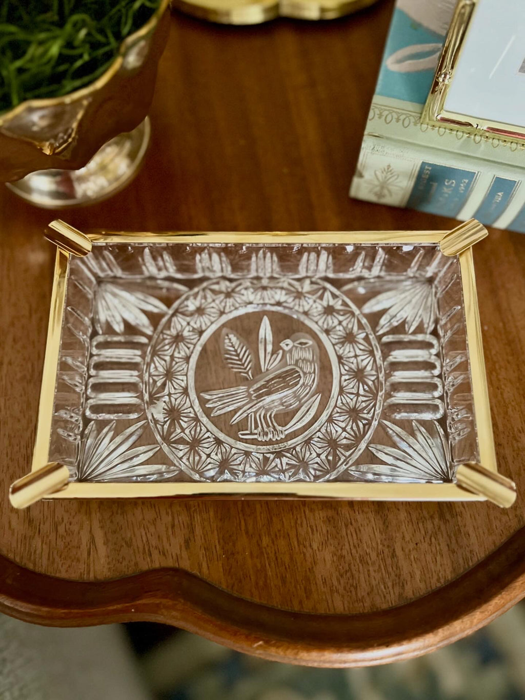 Pressed Glass and Brass Ashtray