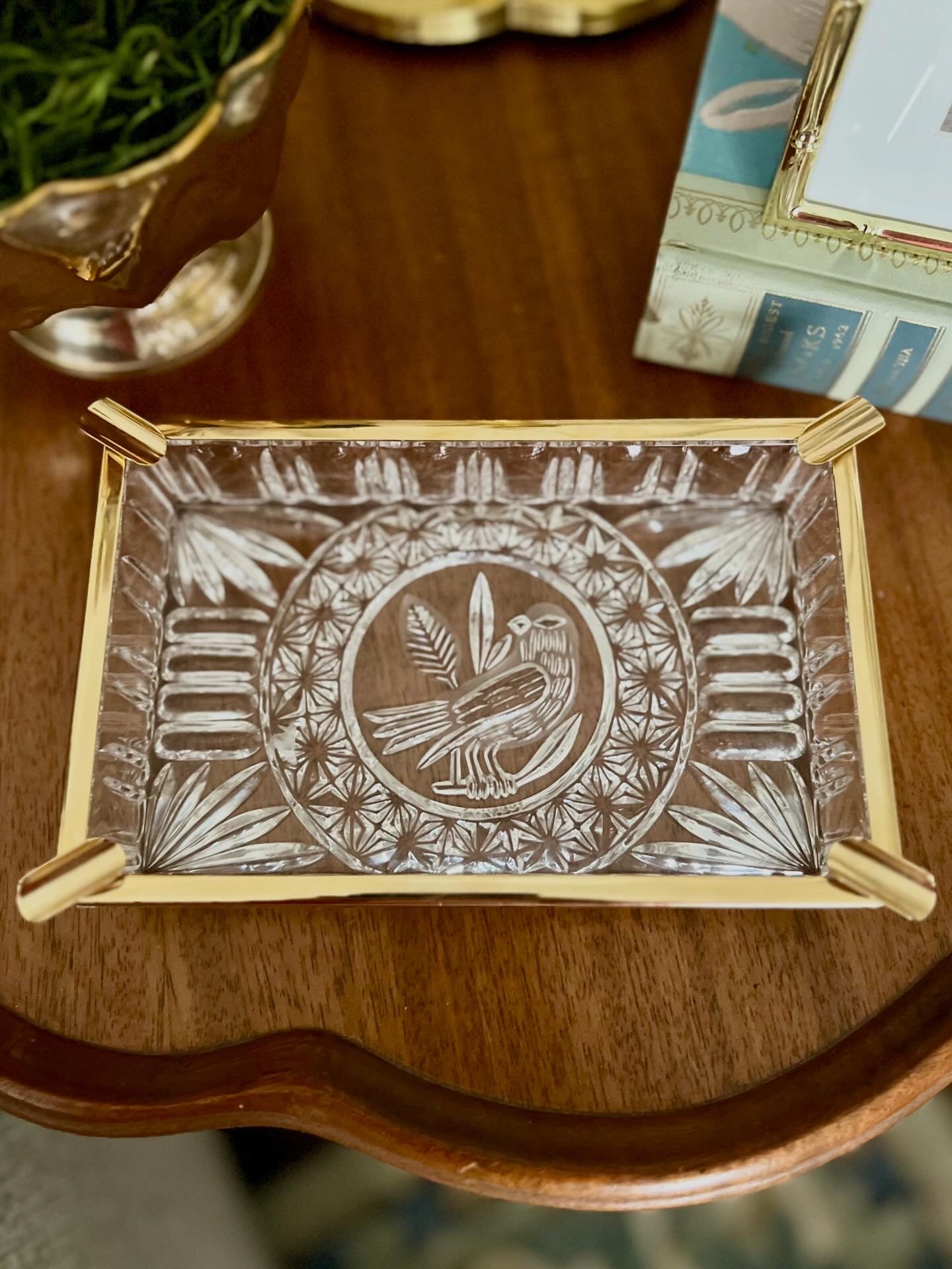 Pressed Glass and Brass Ashtray