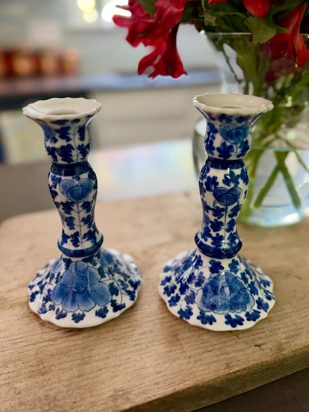 Blue and White Porcelain Candlesticks