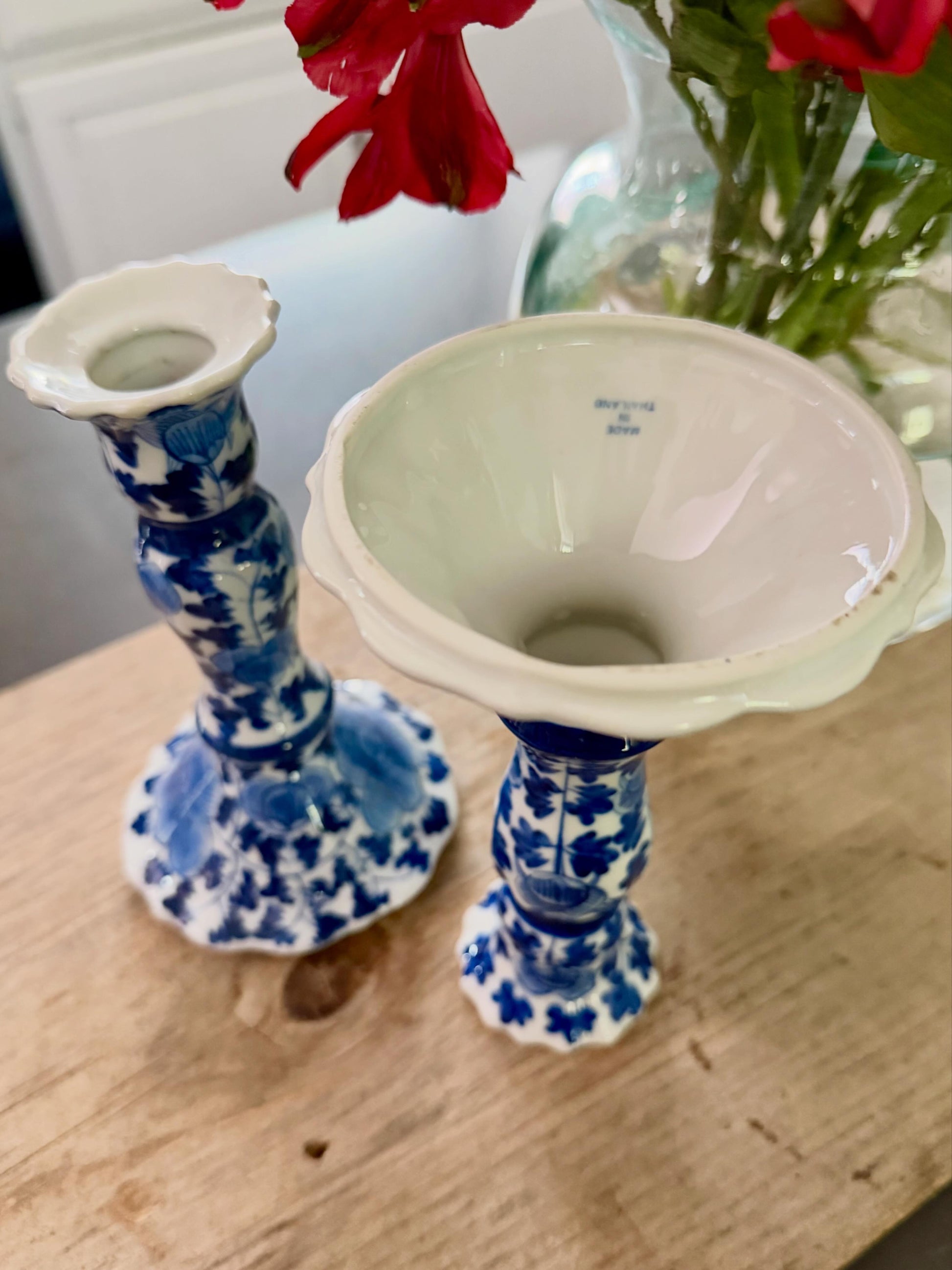 Blue and White Porcelain Candlesticks