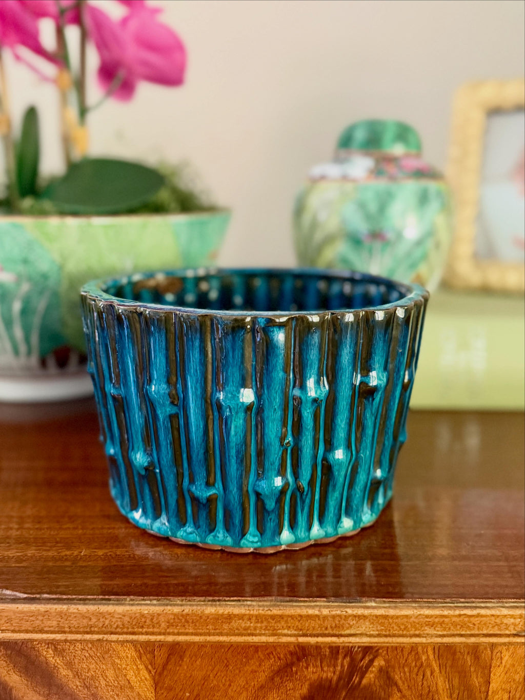 Blue Bamboo Planter