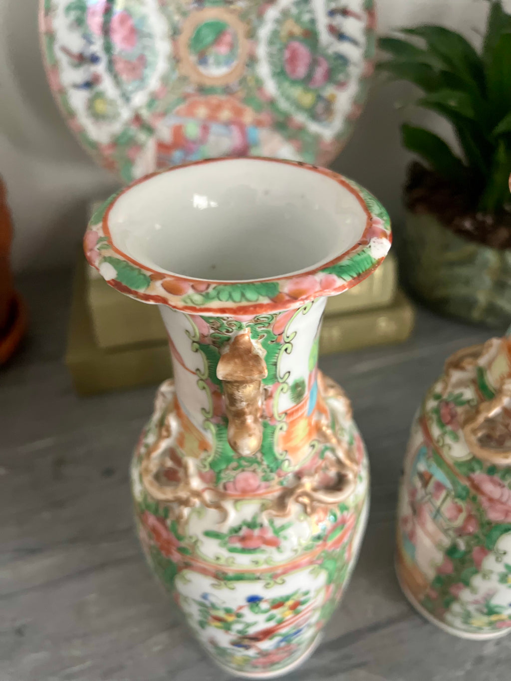 Pair of Antique Rose Medallion Vases