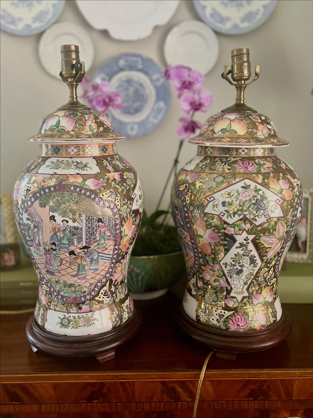 Pair of Rose Medallion Lamps