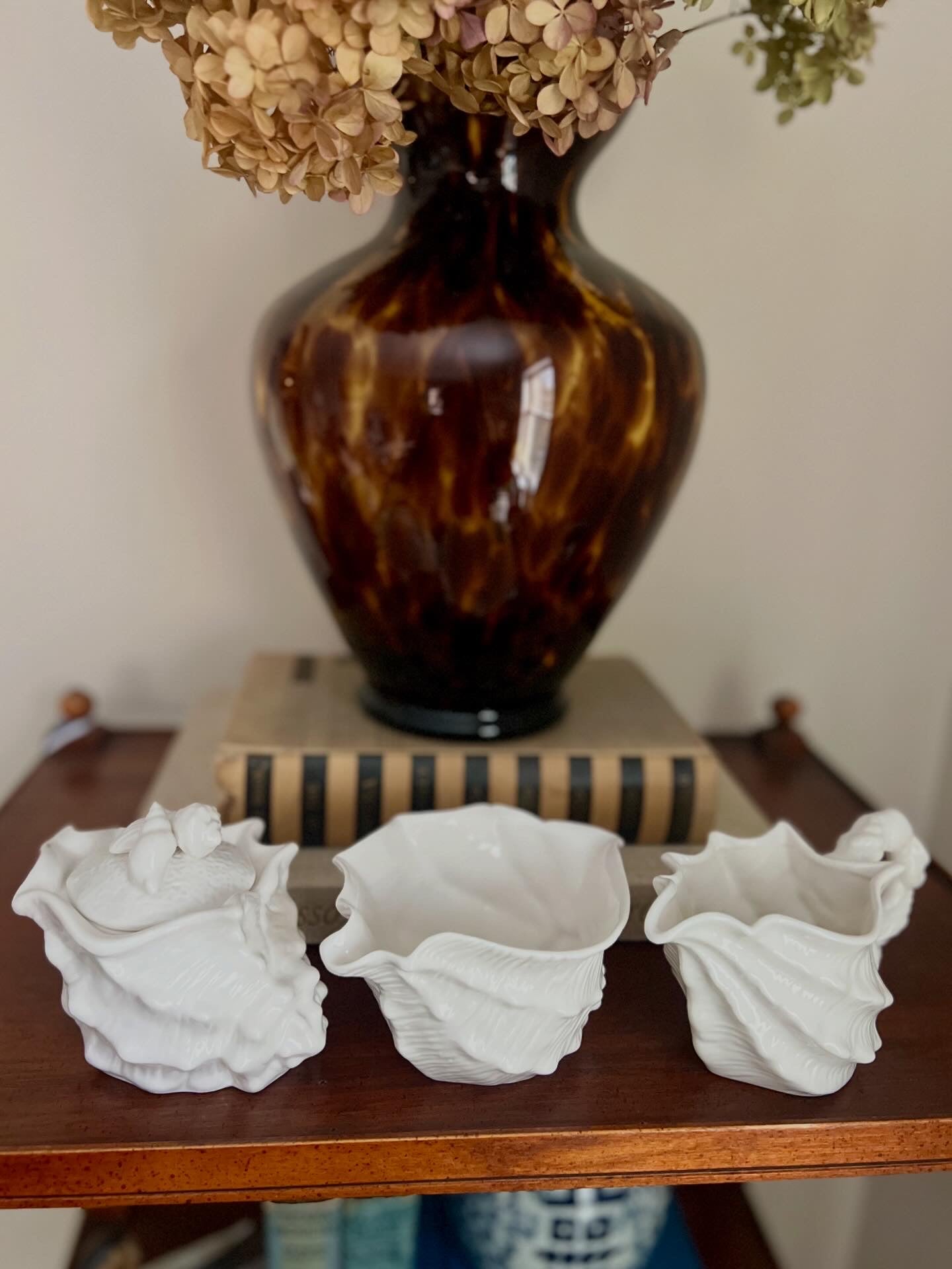 Shell Sugar Bowl, Creamer, and Gravy Boat Set