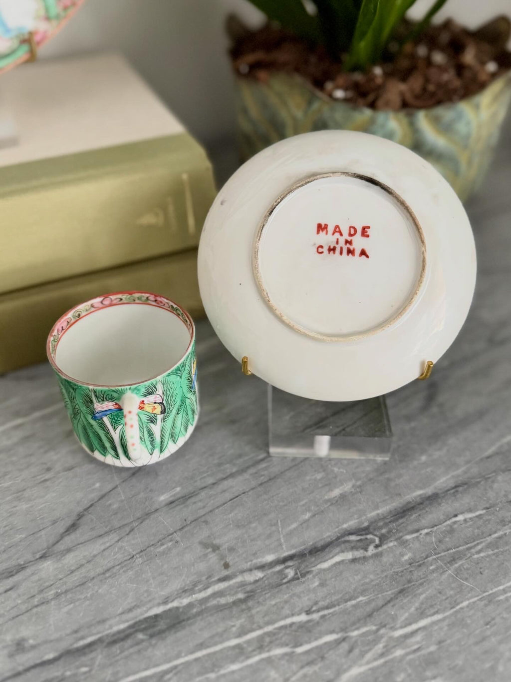 Antique Bok Choy Espresso Cup and Saucer