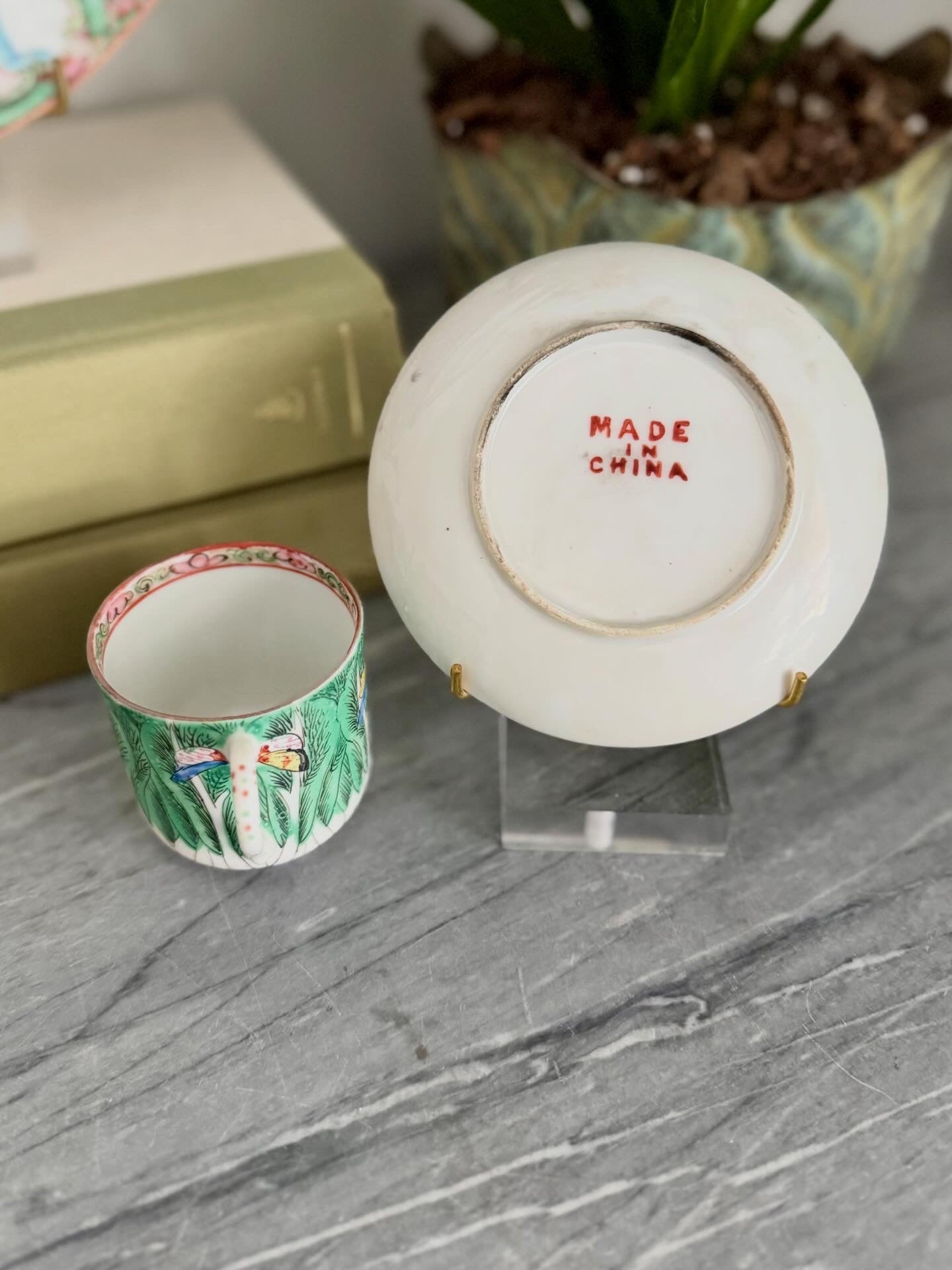 Antique Bok Choy Espresso Cup and Saucer