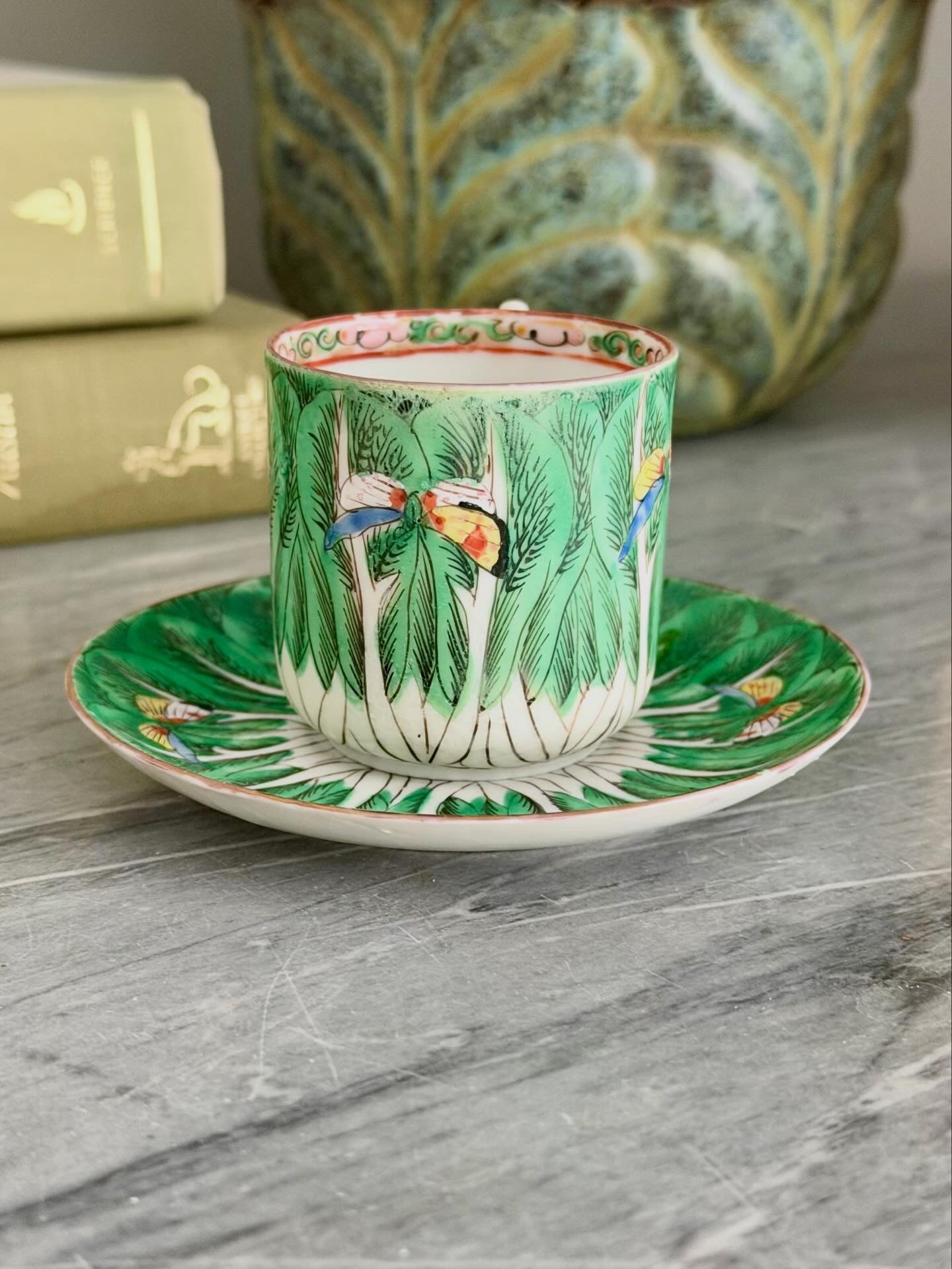 Antique Bok Choy Espresso Cup and Saucer