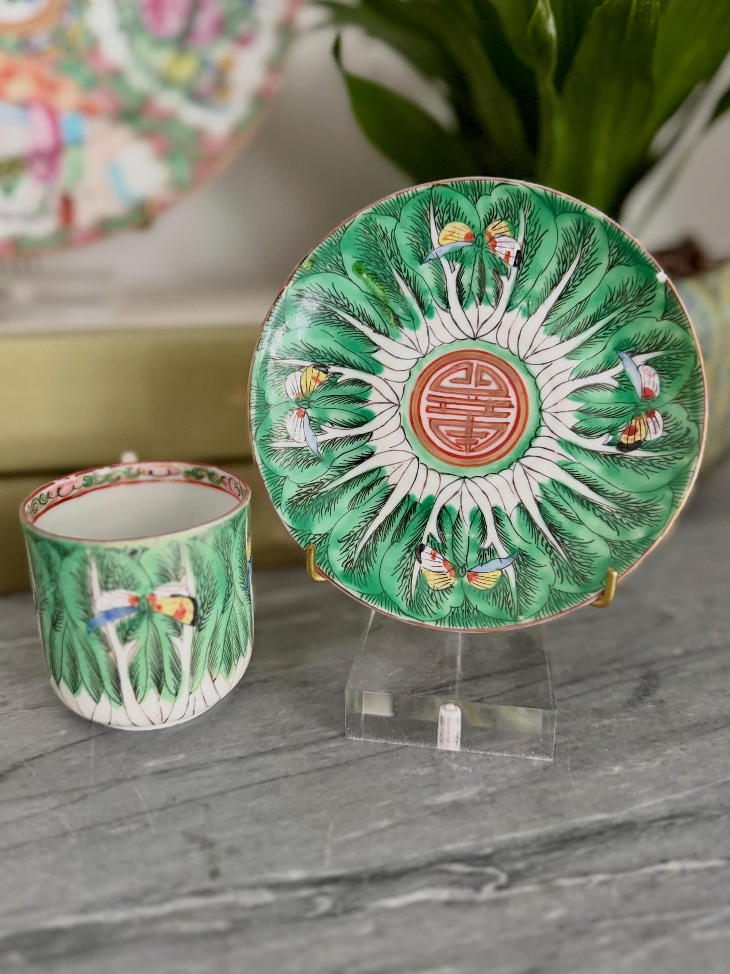 Antique Bok Choy Espresso Cup and Saucer