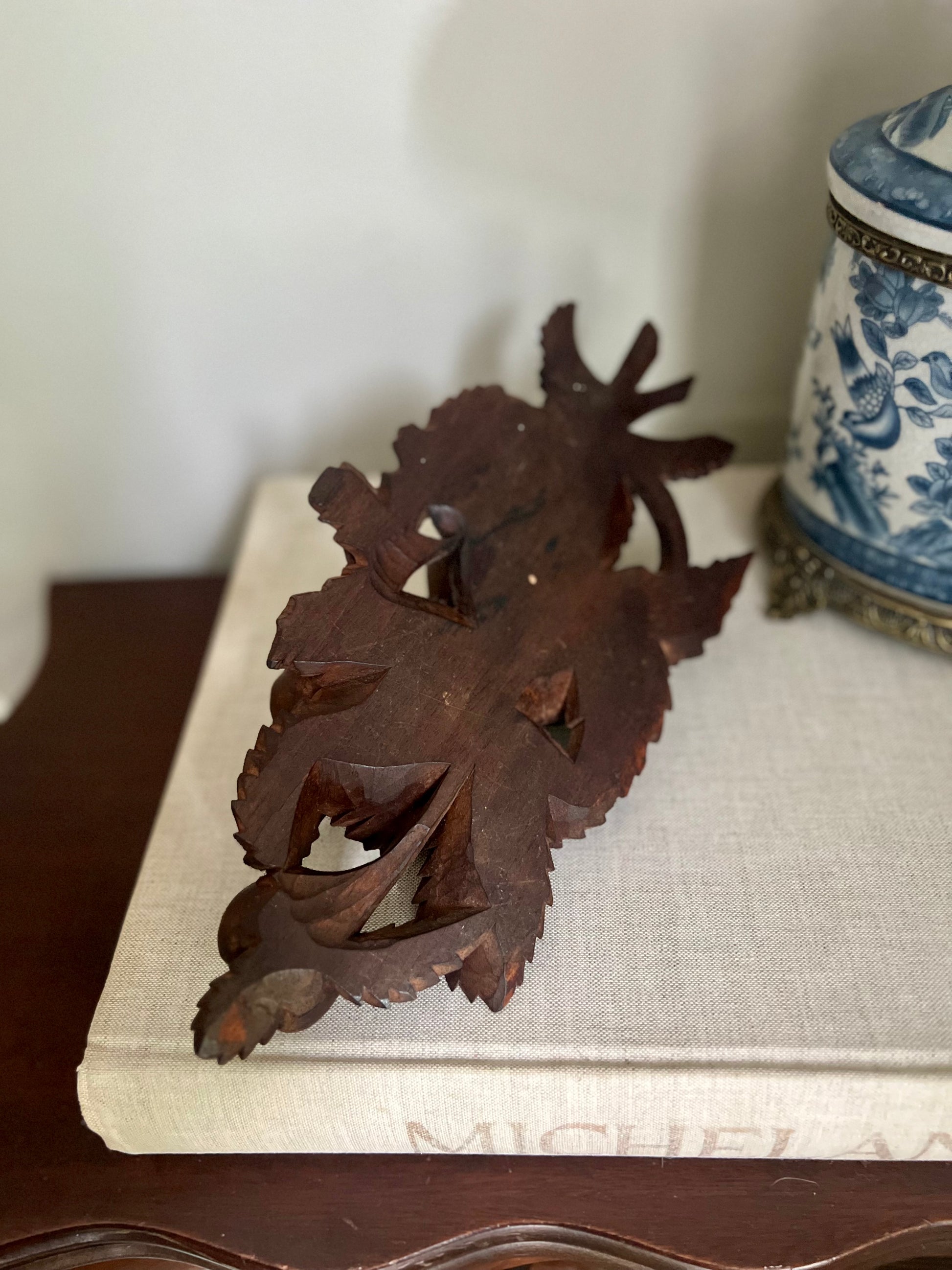 Carved Pear and Pomegranate Wooden Inkwell