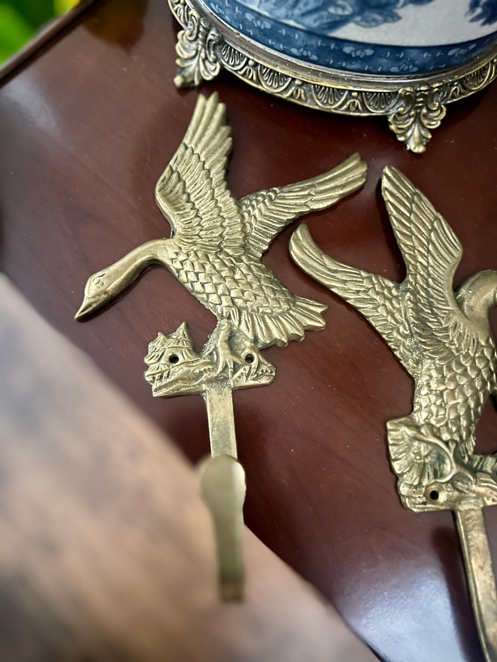 Pair of Brass Geese Wall Hooks
