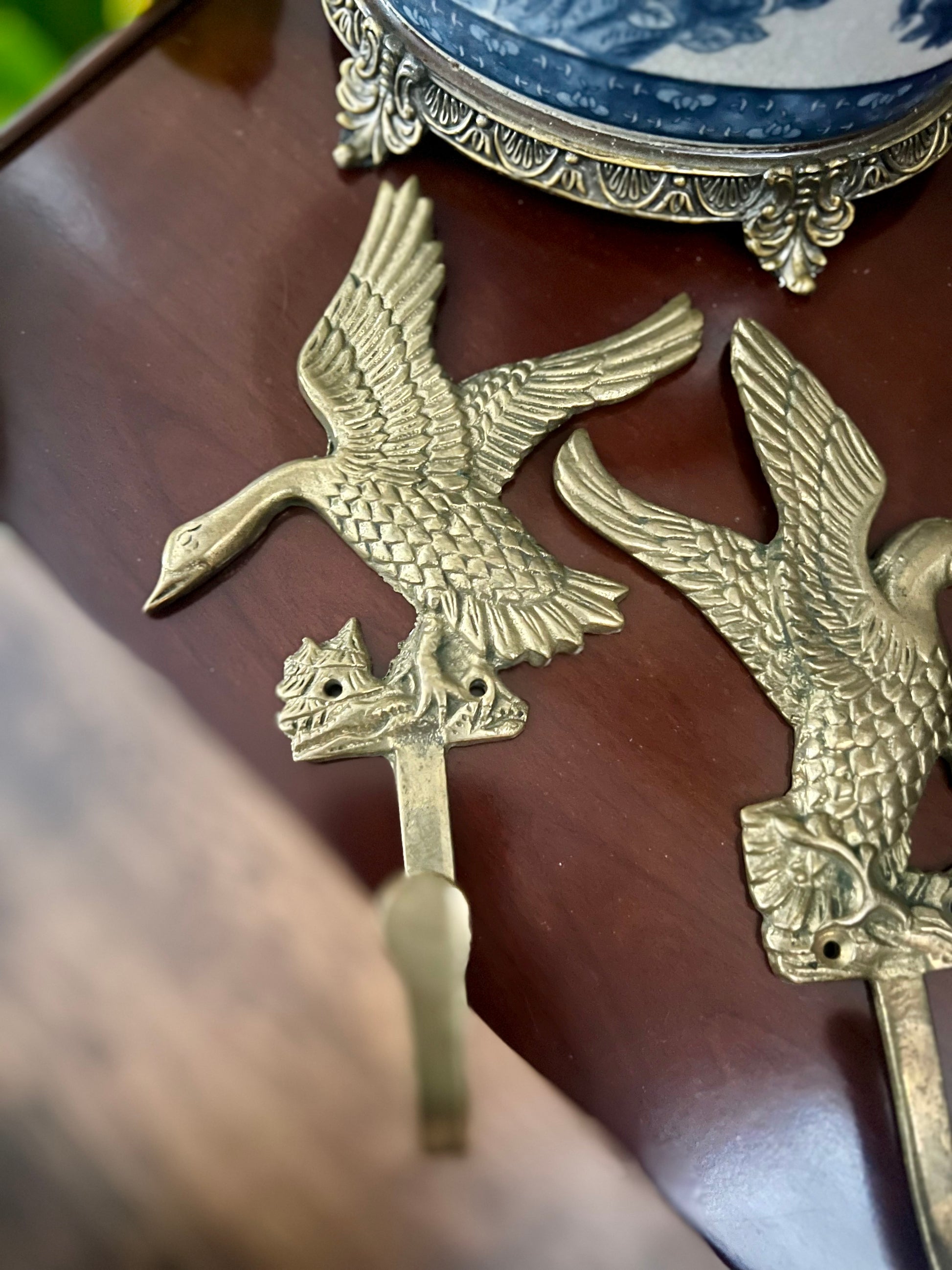 Pair of Brass Geese Wall Hooks