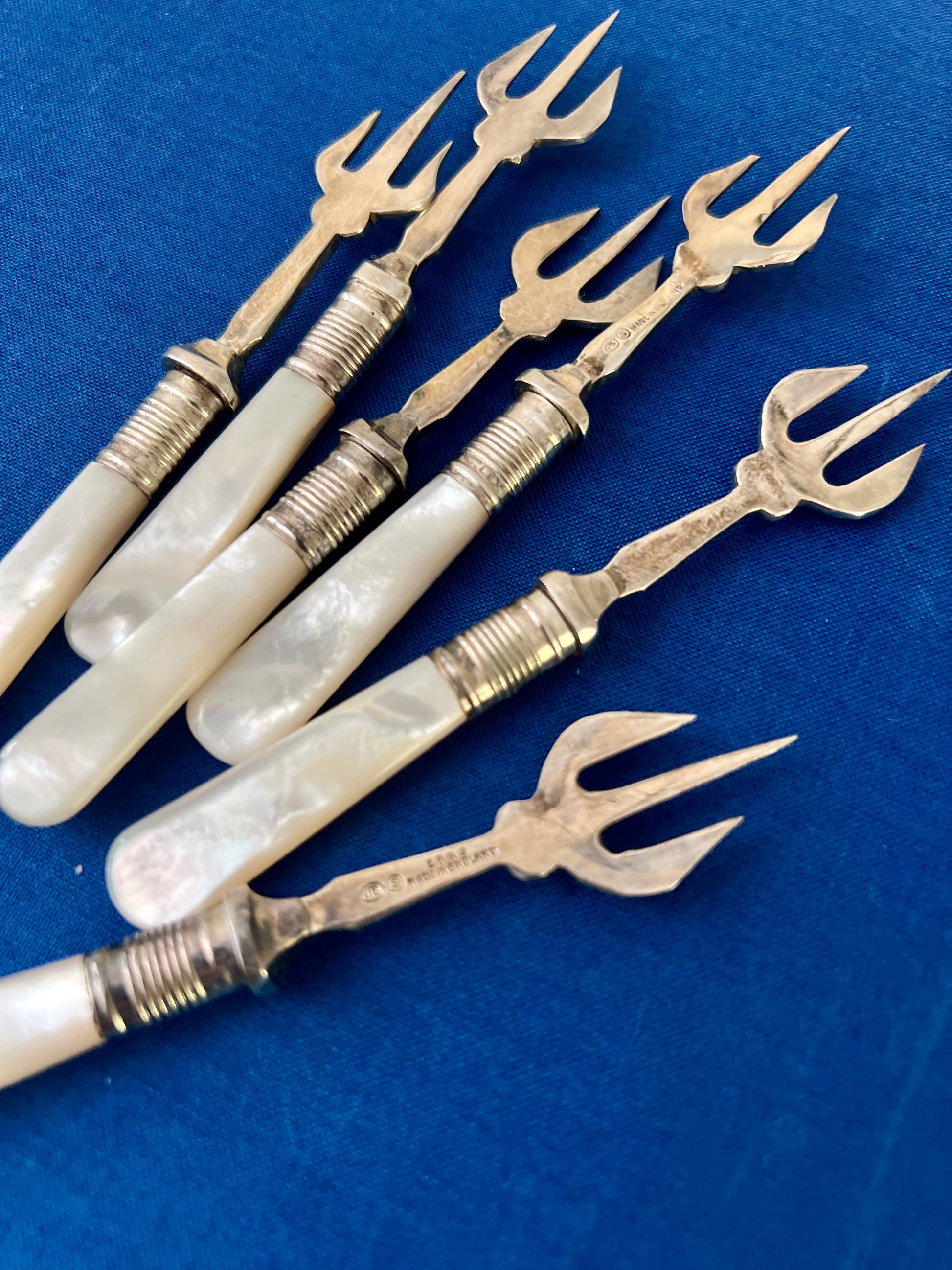 Set of Six Antique Mother of Pearl Pickle Forks