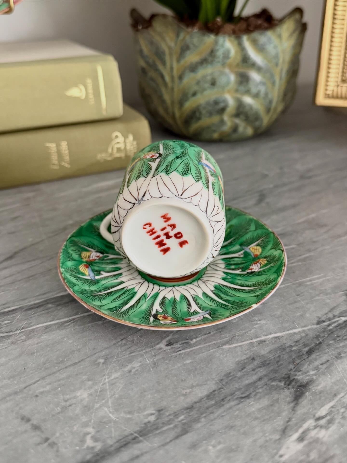 Antique Bok Choy Espresso Cup and Saucer