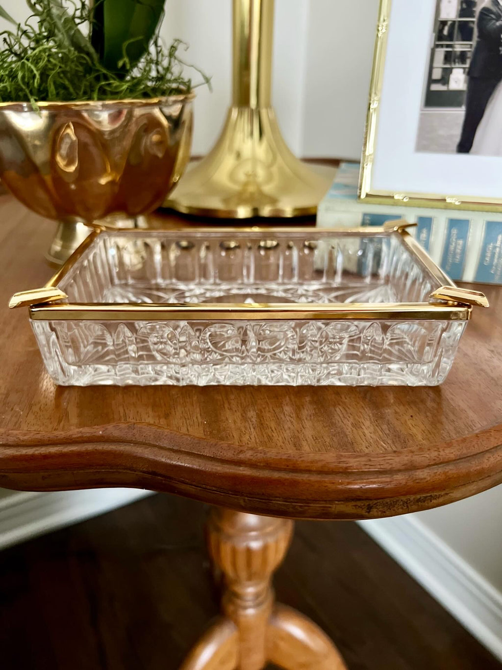 Pressed Glass and Brass Ashtray