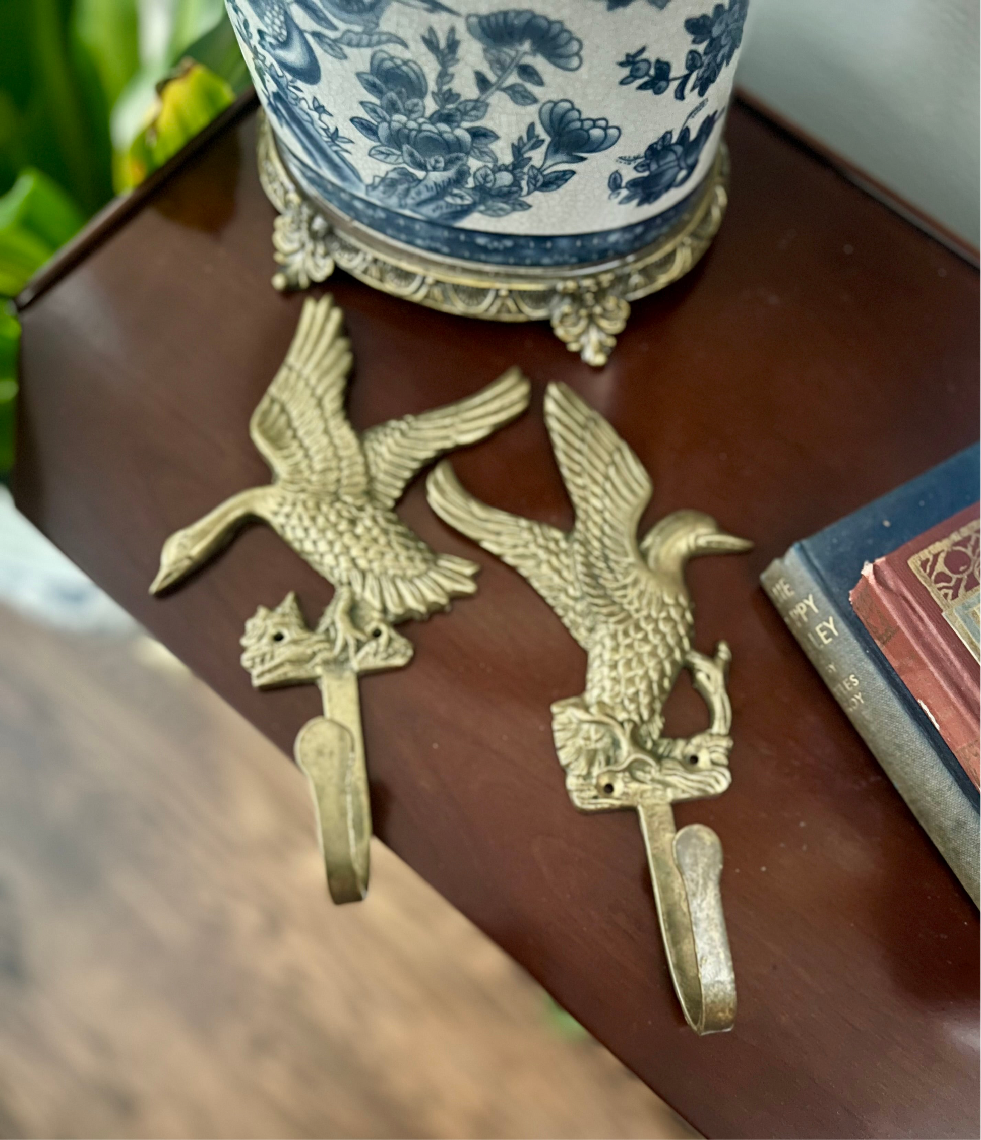 Pair of Brass Geese Wall Hooks