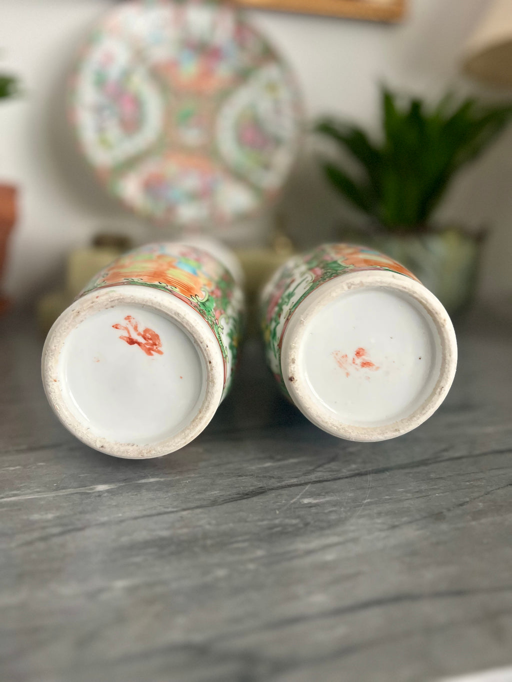 Pair of Antique Rose Medallion Vases