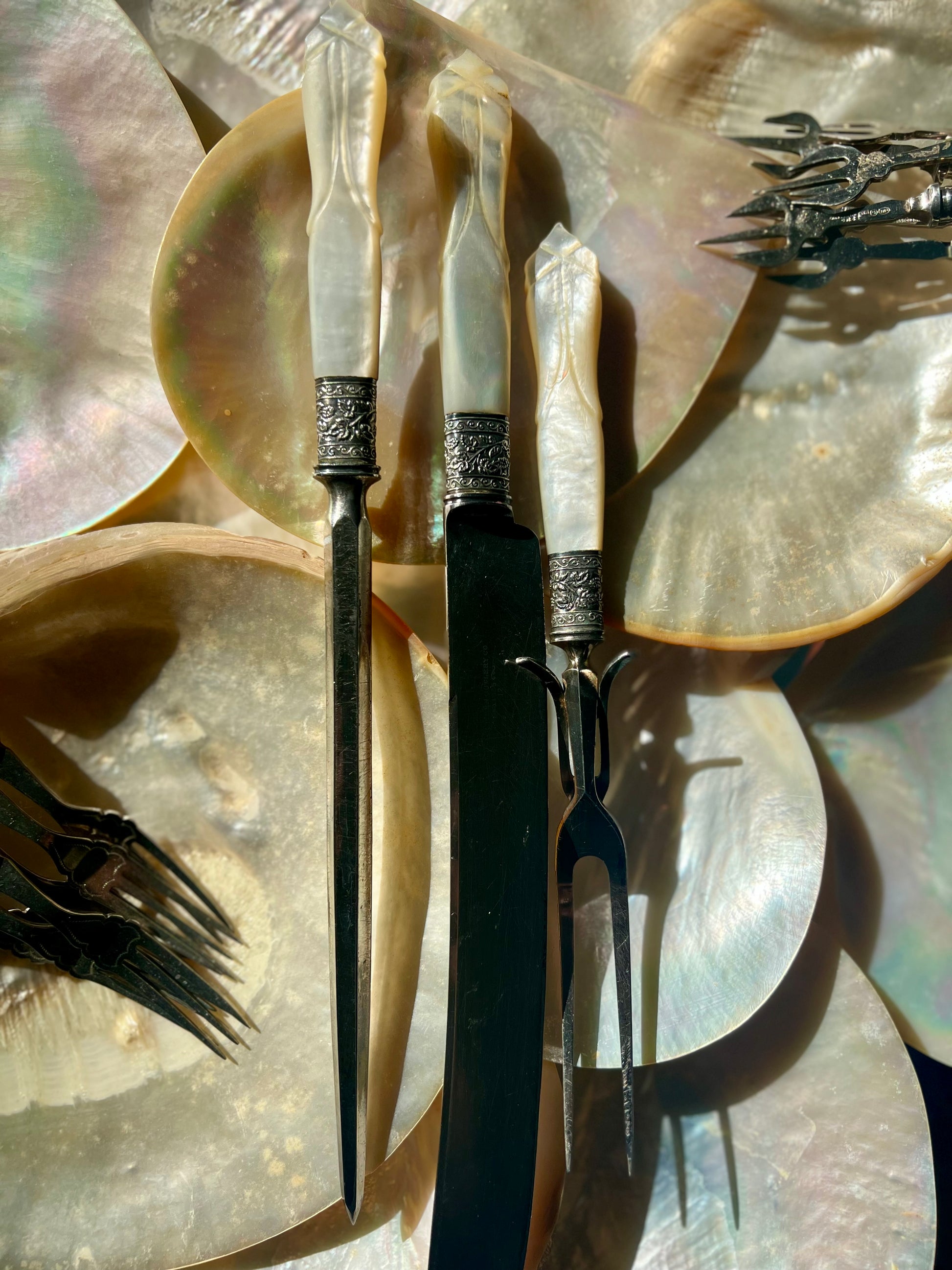 Antique Mother of Pearl Carving Set