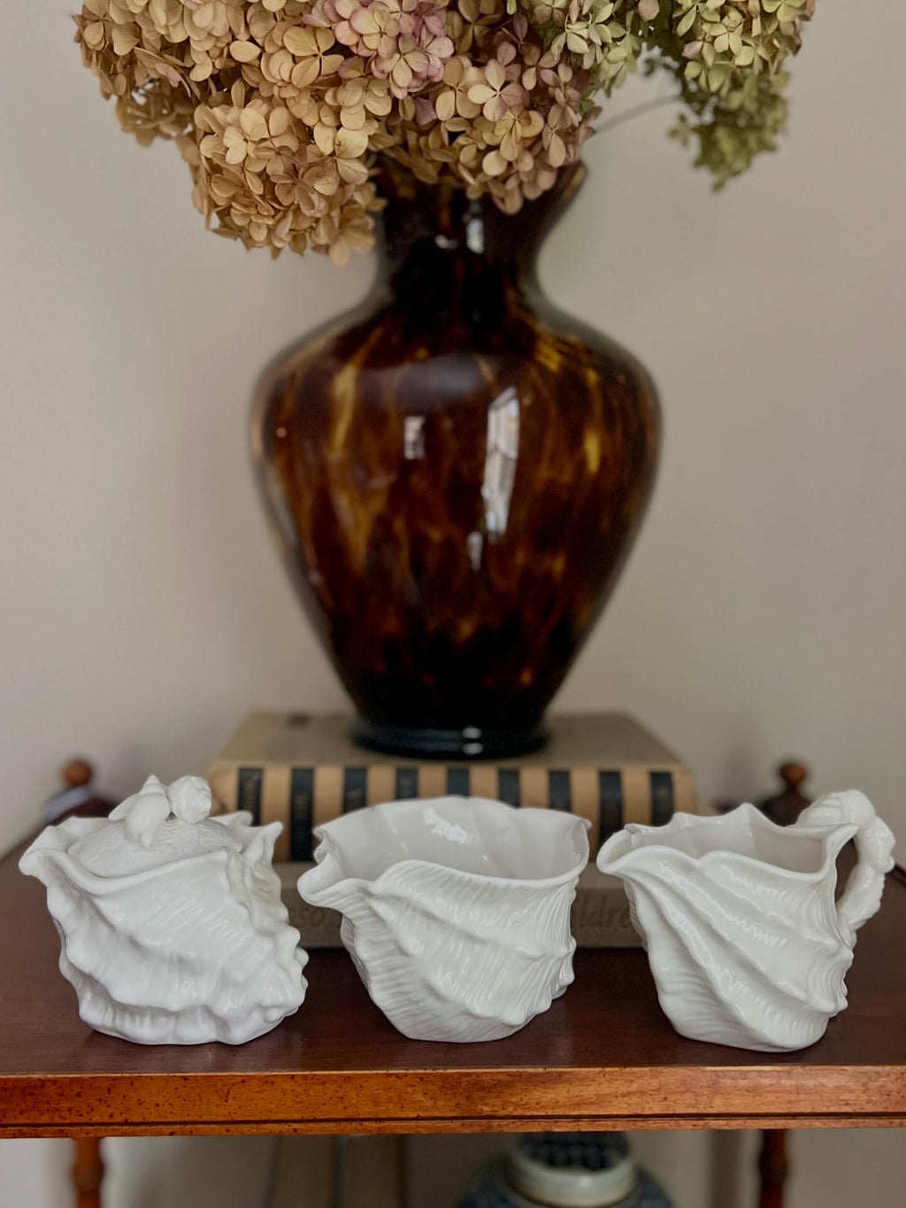 Shell Sugar Bowl, Creamer, and Gravy Boat Set