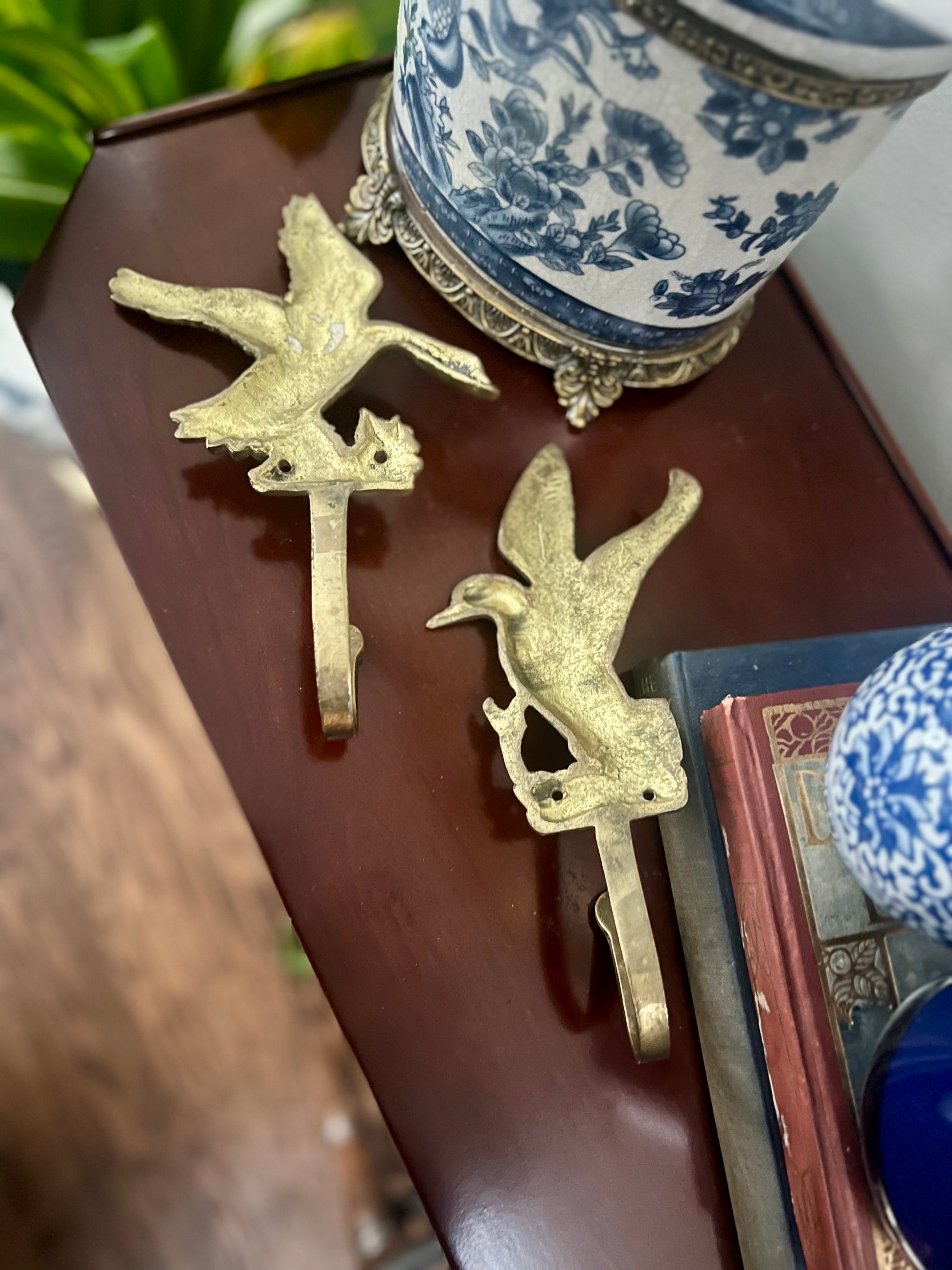 Pair of Brass Geese Wall Hooks