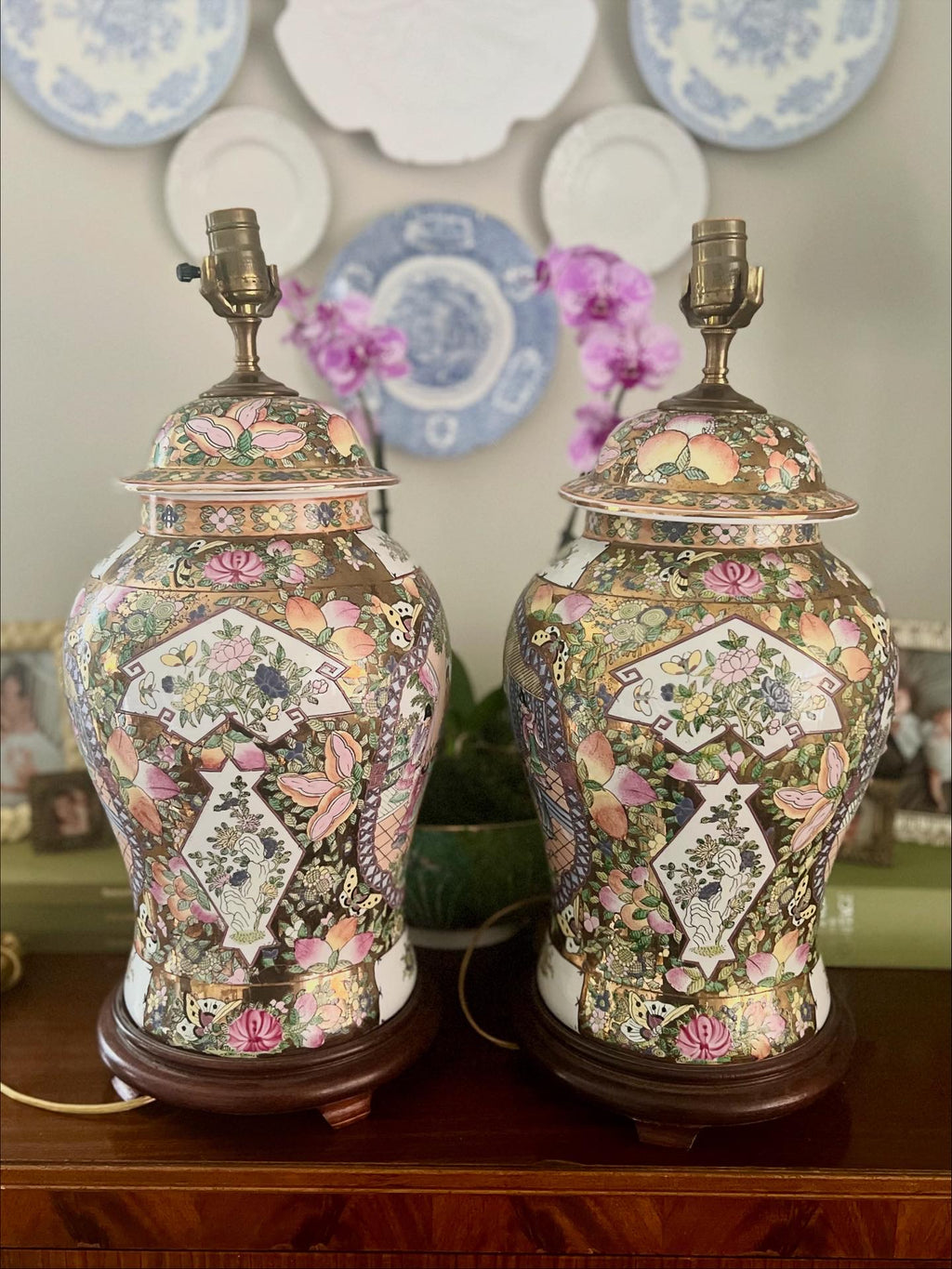 Pair of Rose Medallion Lamps
