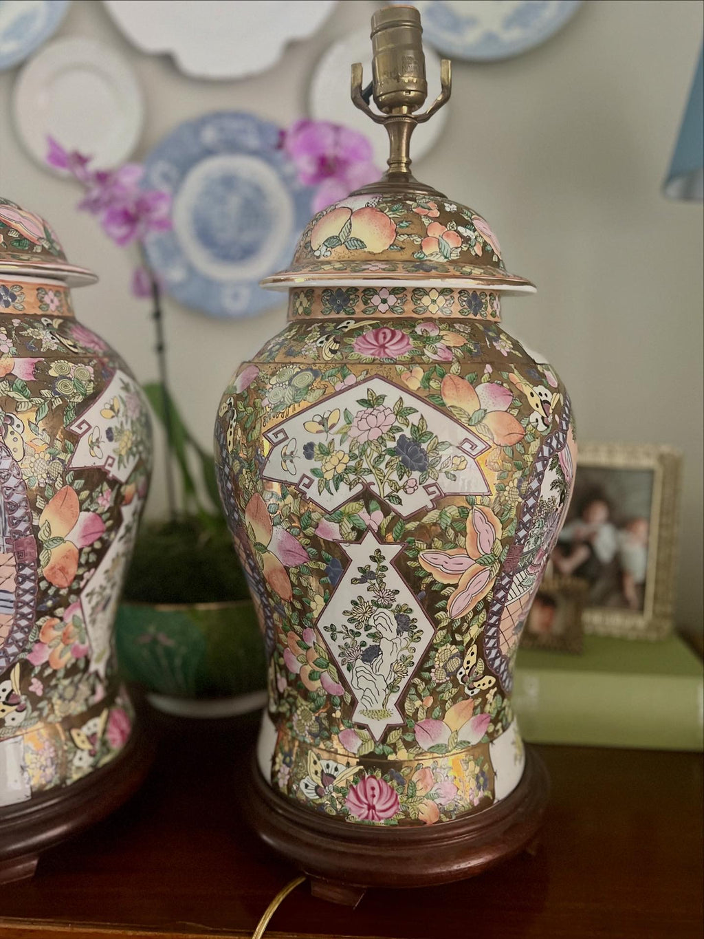 Pair of Rose Medallion Lamps