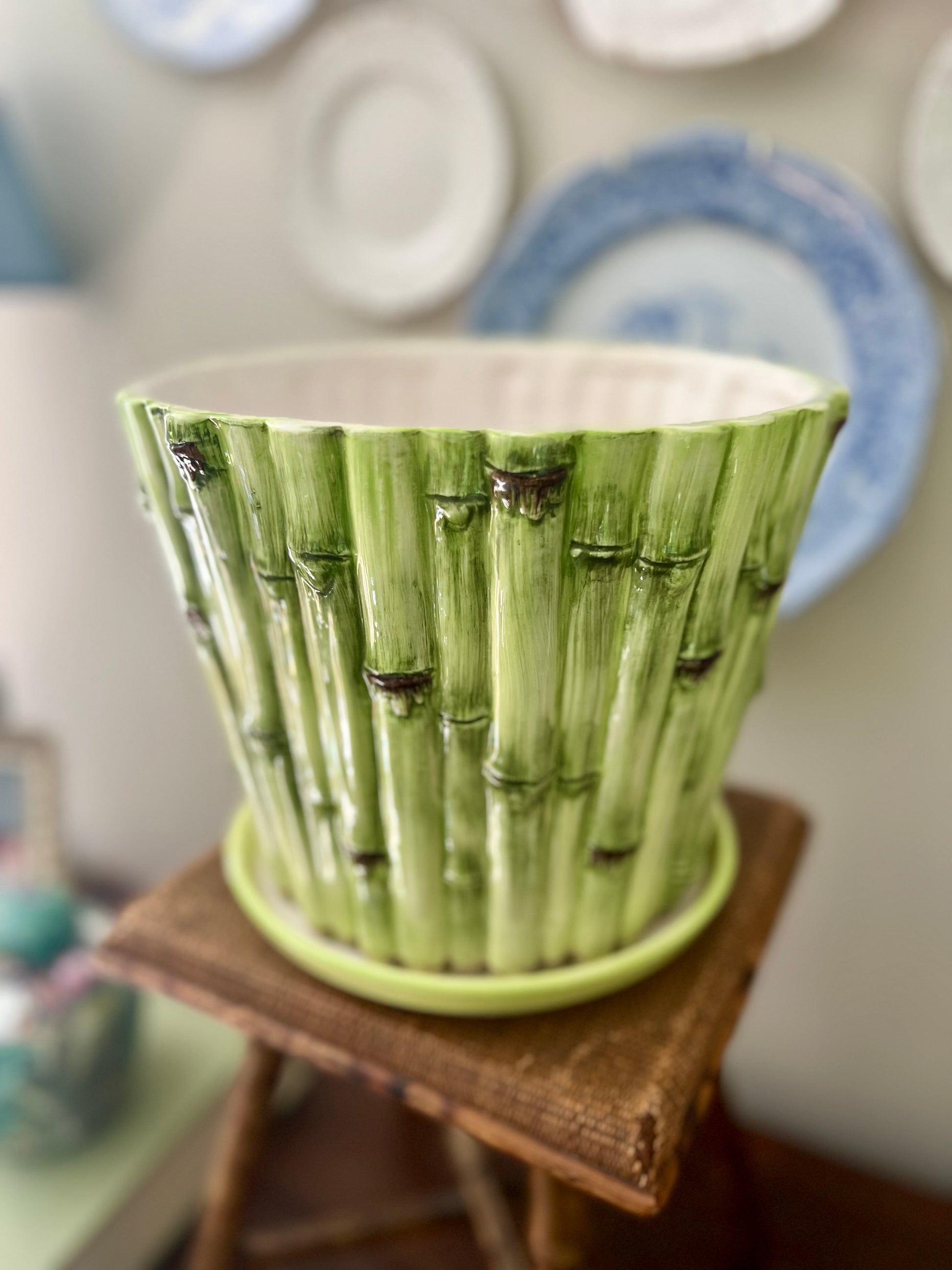 Vintage Bamboo Planter and Underplate