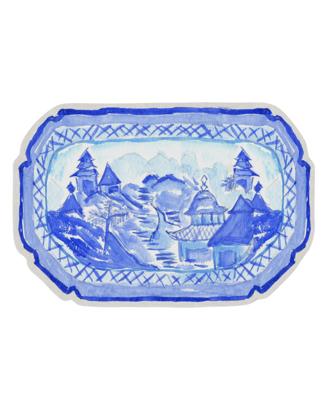 Blue and White Vinyl Placemat, Set of 2