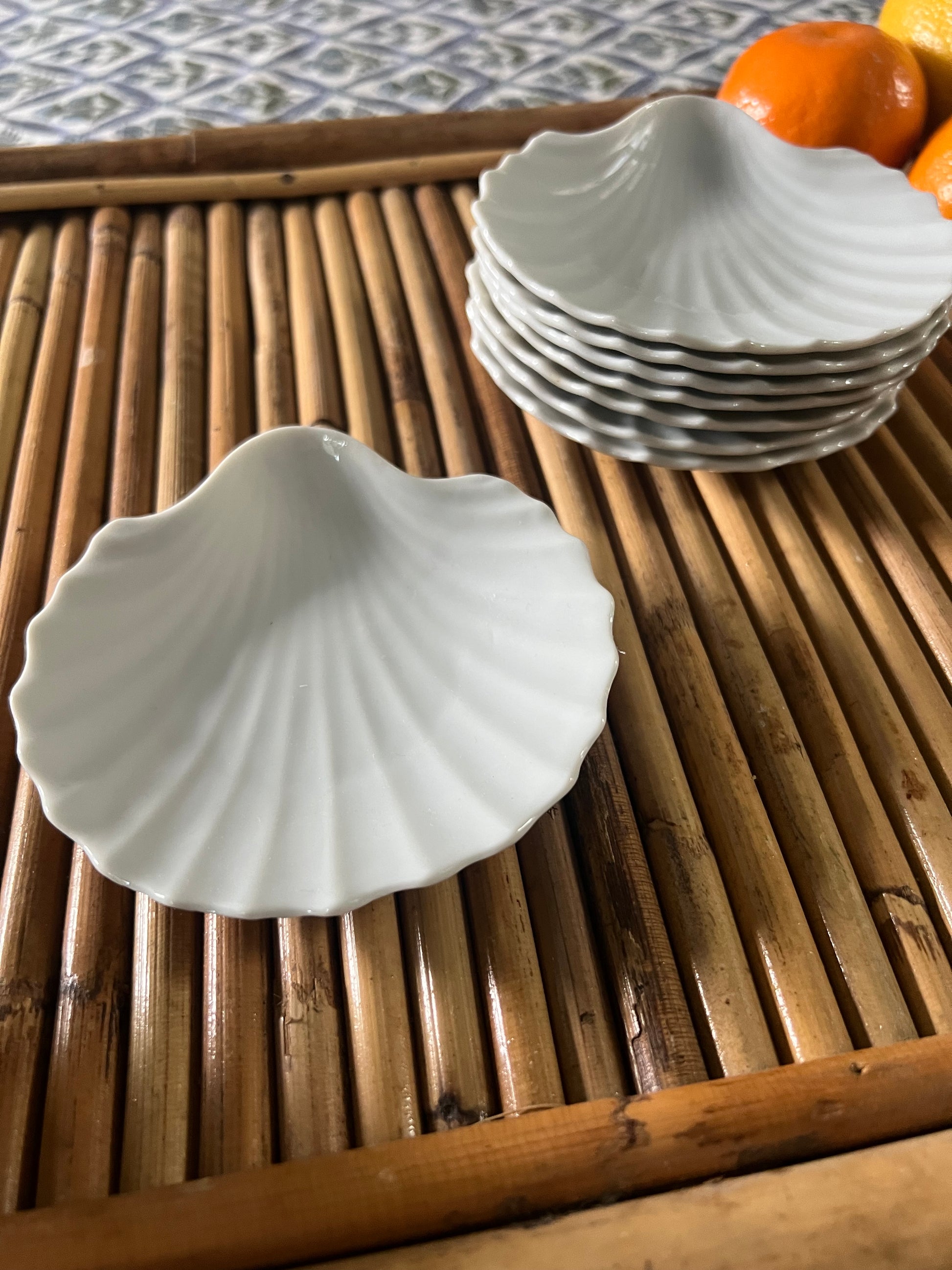 Set of 8 White Shell Butter Pat Dishes