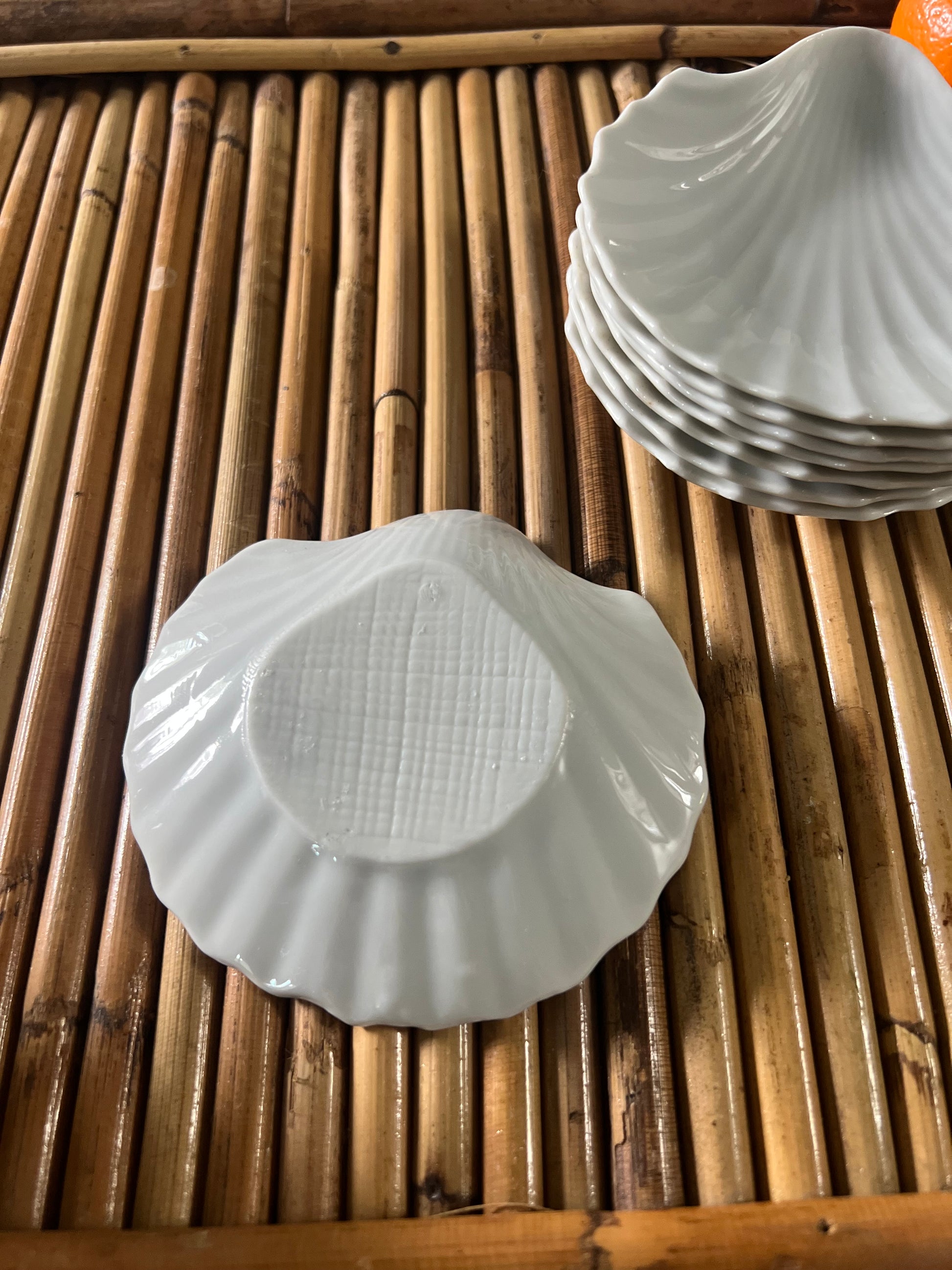 Set of 8 White Shell Butter Pat Dishes